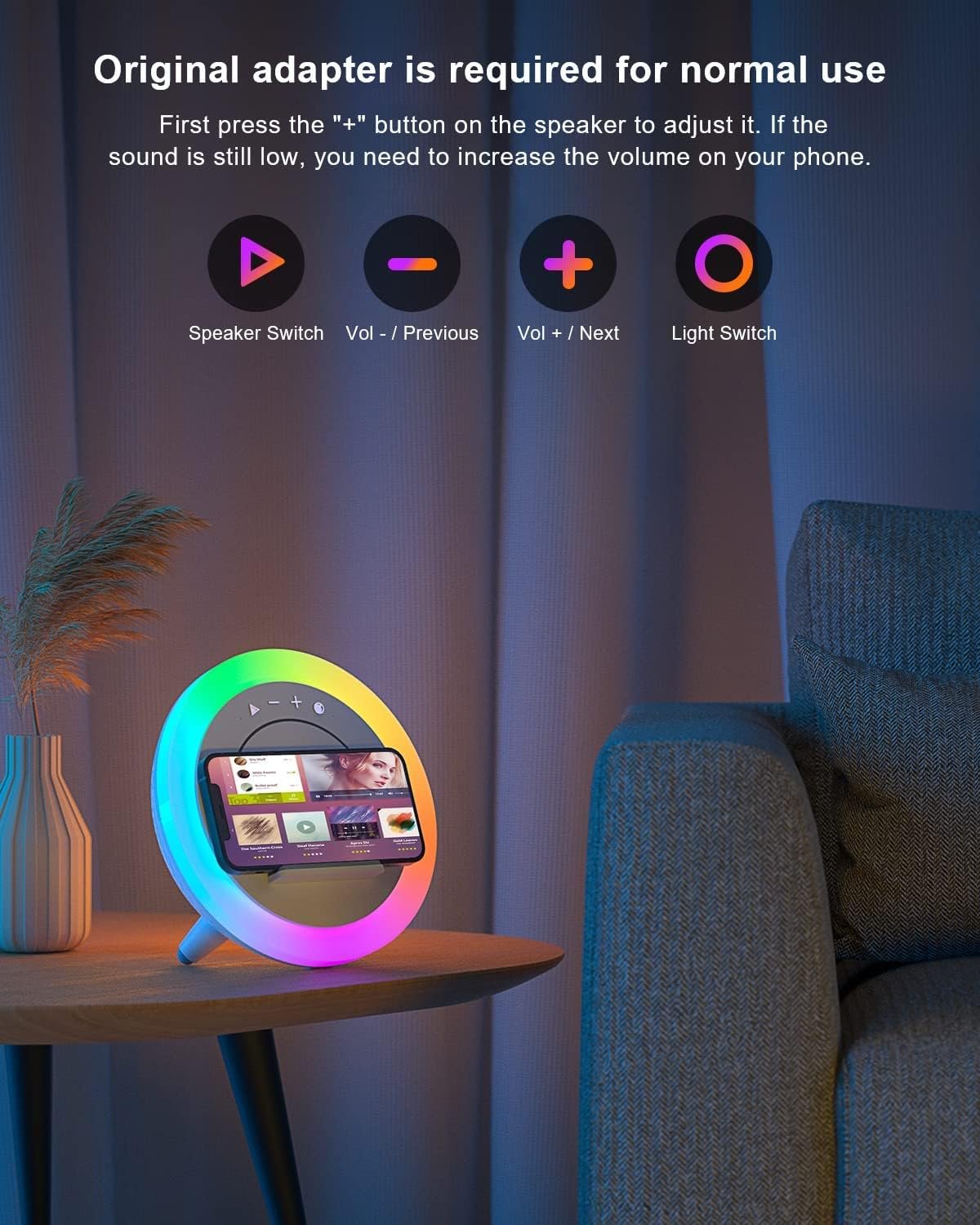 Color Changing Bluetooth Speaker Night Light with Wireless Charging - Gifts for Teens - Image 3