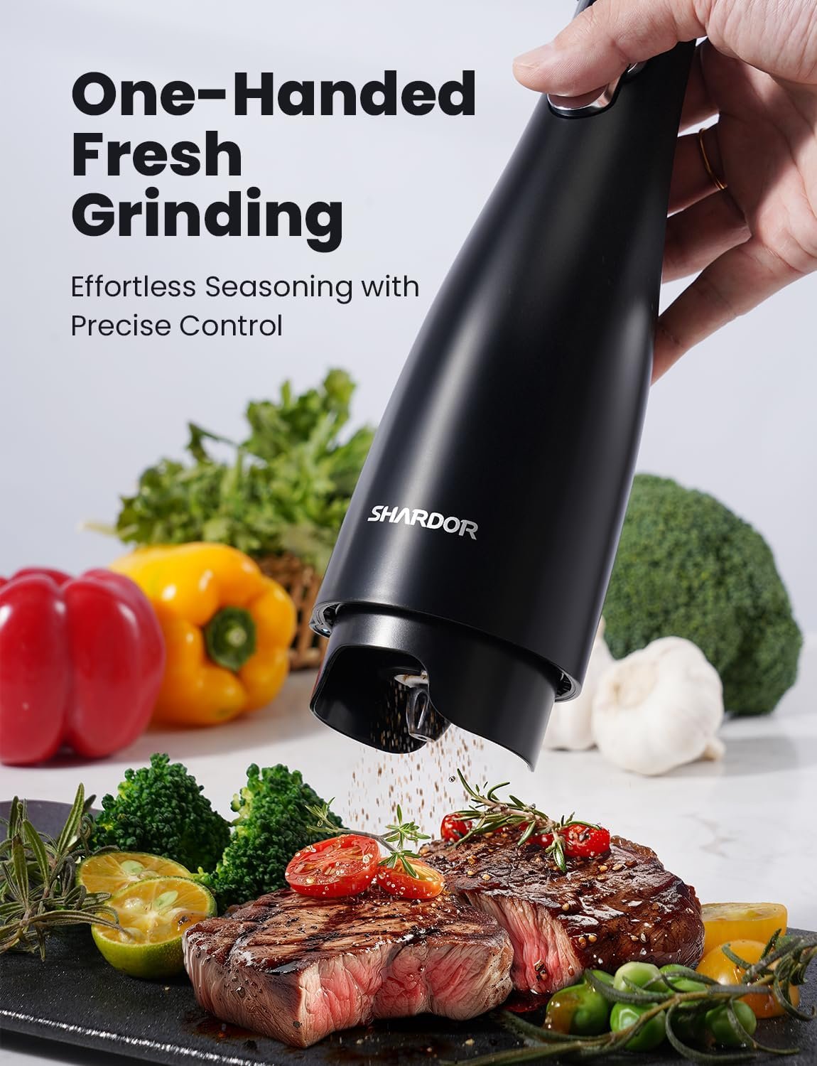 SHARDOR Electric Salt and Pepper Grinder Set, Adjustable Pepper Mill with Ceramic Grinding Elements, Rechargeable Spice Grinder with LED Light and 2 Quick-Change Pods, Ideal for Home Cooking - Image 3