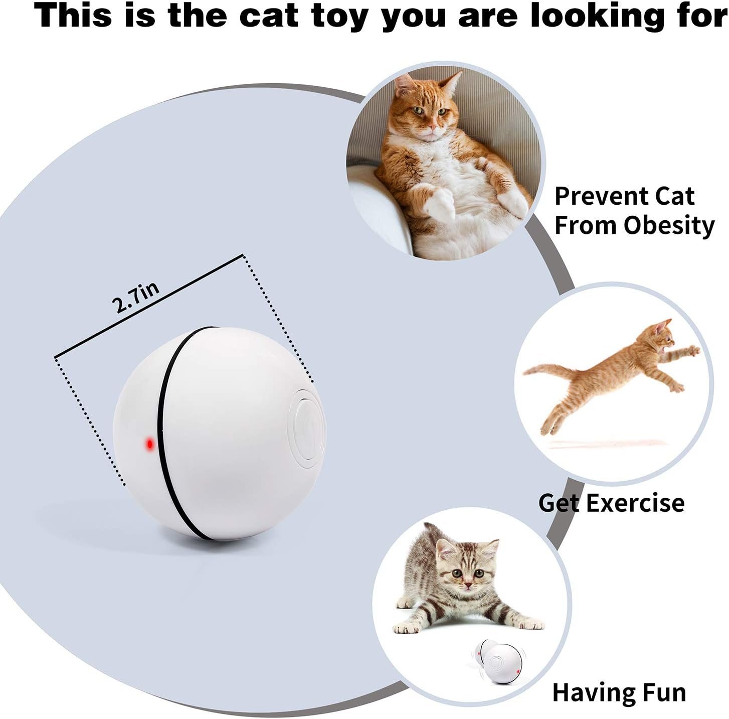 YOFUN Smart Interactive Cat Toy - New Upgraded 360 Degree Self Rotating Ball, USB Rechargeable Wicked Ball, Build-in Spinning Led Light, Stiulate Hunting Instinct for Your Kitty (White) - Image 6
