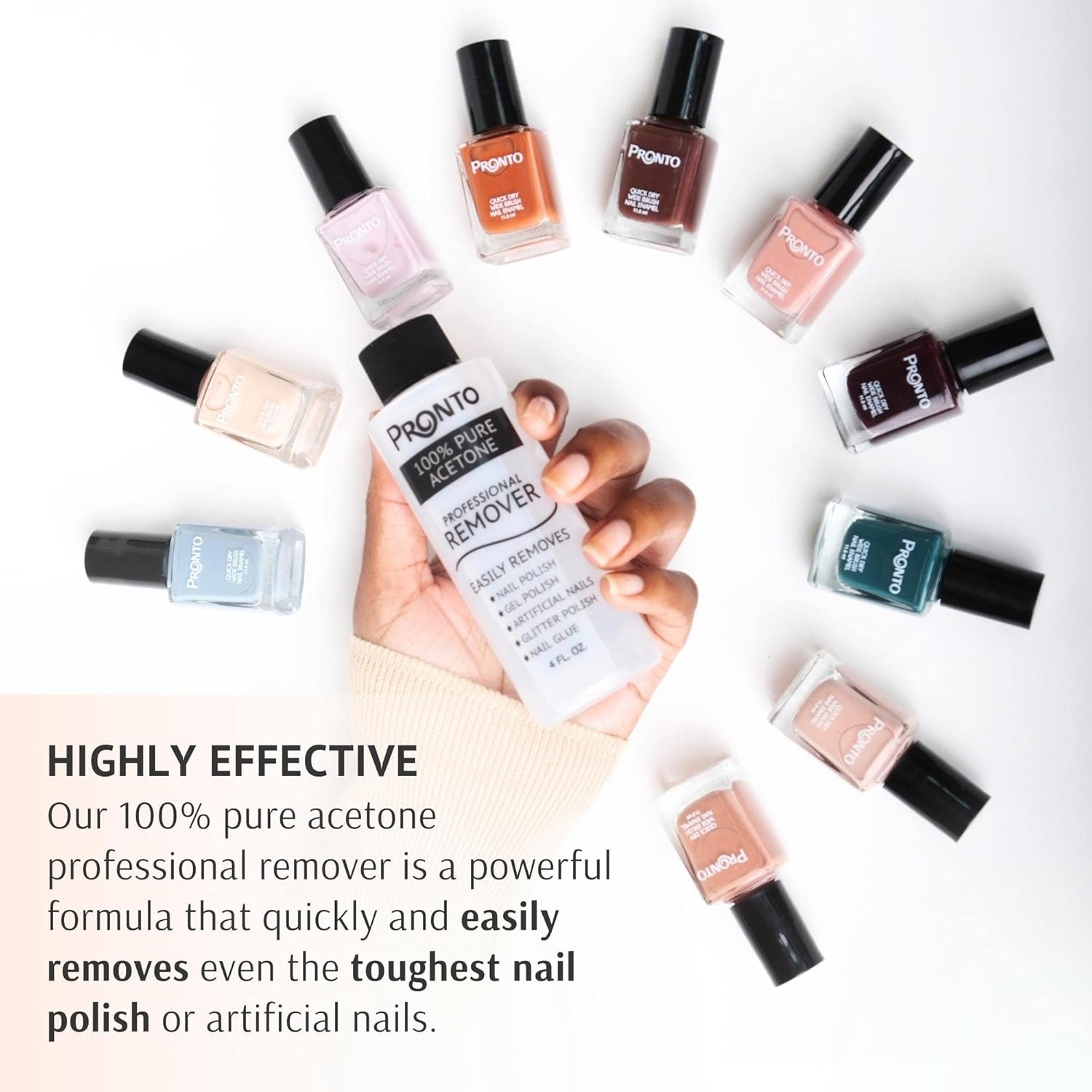 Pronto 100% Pure Acetone - Quick, Professional Nail Polish Remover - For Natural, Gel, Acrylic, Sculptured Nails (8 FL. OZ.) - Image 6