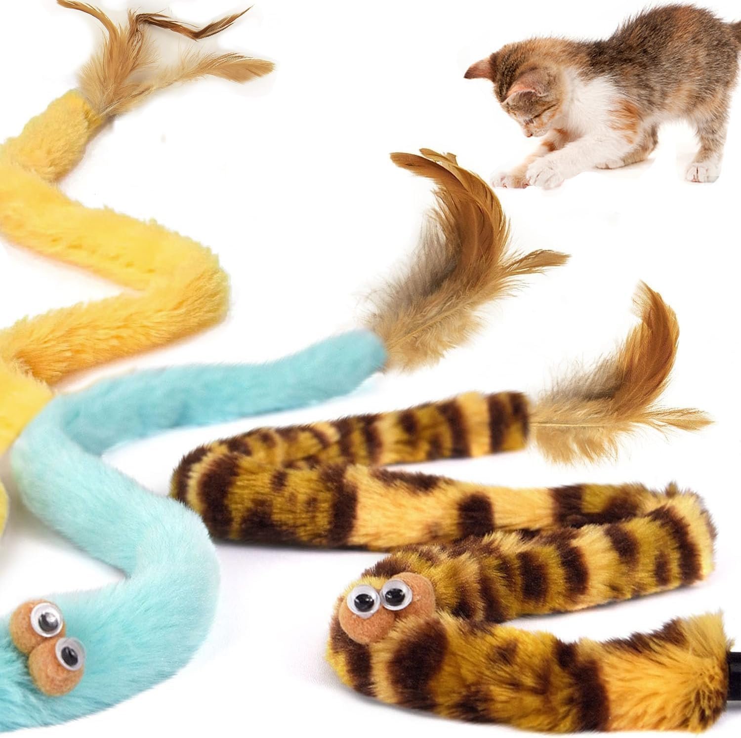 Cat Toys for Indoor Toys,Rainbow Cat Wand Toys,Feather Flips Plush Ball Cat Toys,Interactive Feather Toy for Teaser Play and Chase Exercise with Kitten 6 Pack - Image 3
