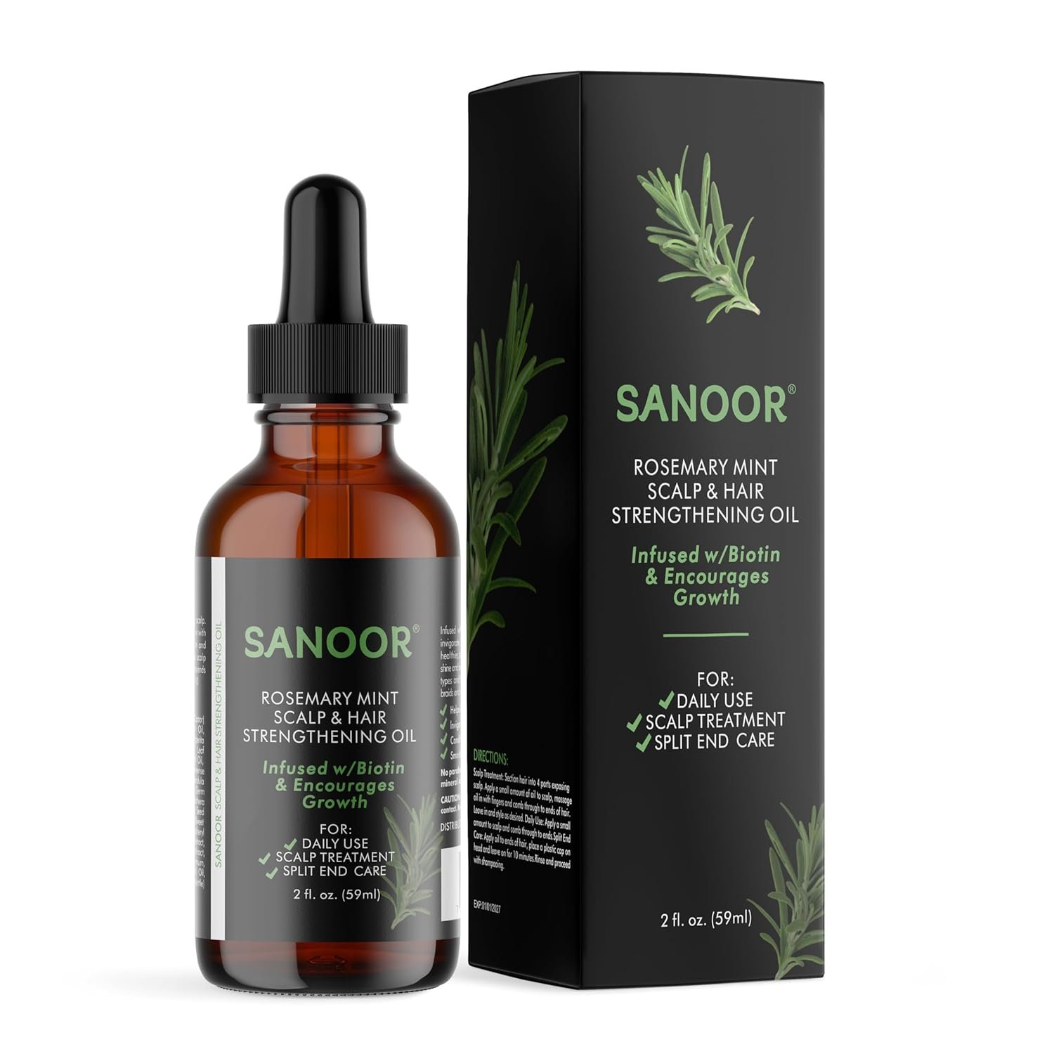 SANOOR® Rosemary Mint, Scalp Hair Growth Oil, Infused Biotin to Encourages Hair Growth | Healthier, Stronger & Long Strands | All Type & Texture | Straight, Waves & Chemically Treated Hairs - Image 2