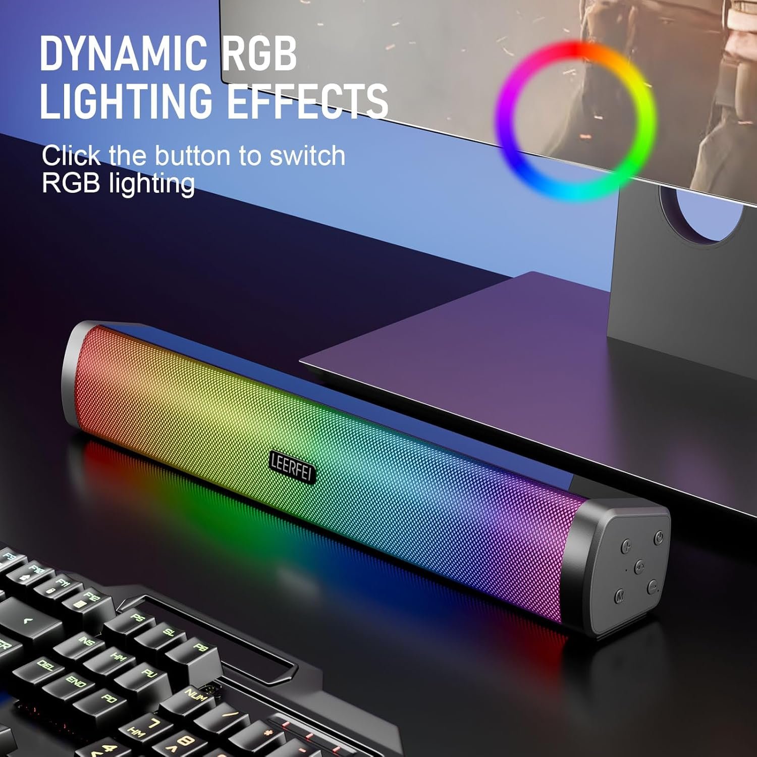 OOYY Home Portable Bluetooth Speaker with Colorful Flashing Lights, Wireless Bluetooth Sound Bar, Perfect for Home Theater and Gaming (Black) - Image 3