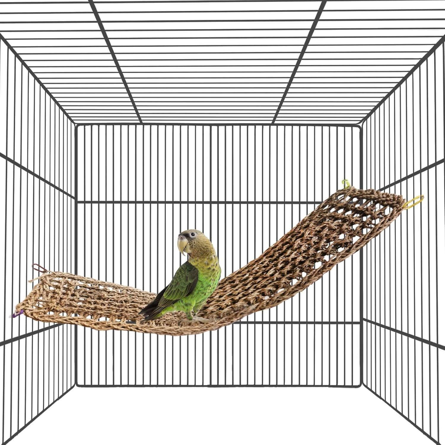 Bird Seagrass Mat 29.5"× 7" Parrot Natural Grass Woven Net Hammock Parakeet Climbing Rope Ladder Mat Chew Toys Cage Accessories for Pigeon Cockatiel Conure Budgie Cockatoo Rat Bearded Dragon - Image 2