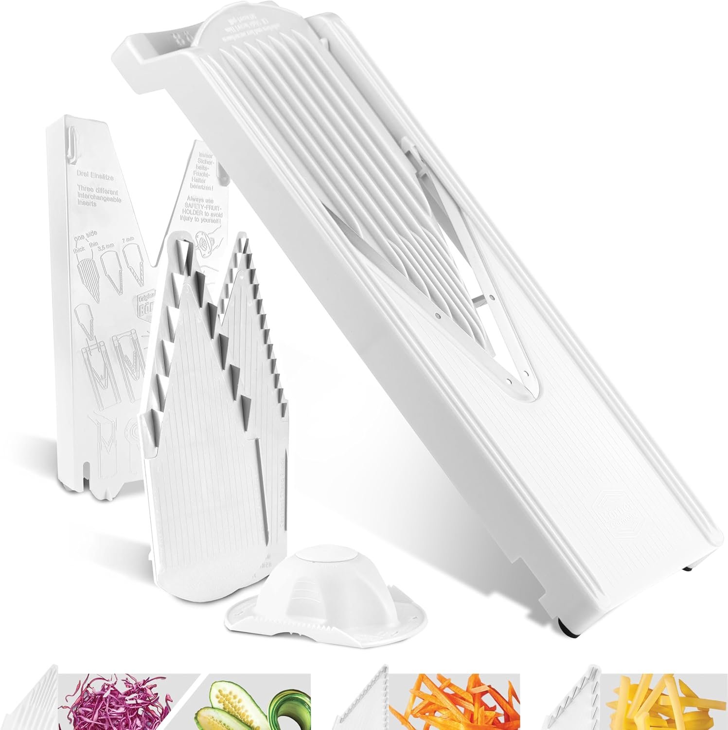 Börner Mandoline Slicer V3 (Starter Set) • V-Slicer for 5 Cutting Styles with Fruit Holder • Adjustable Vegetable Slicer for Vegetables & Fruits • Stainless Steel V-Blade • Color: White - Image 2