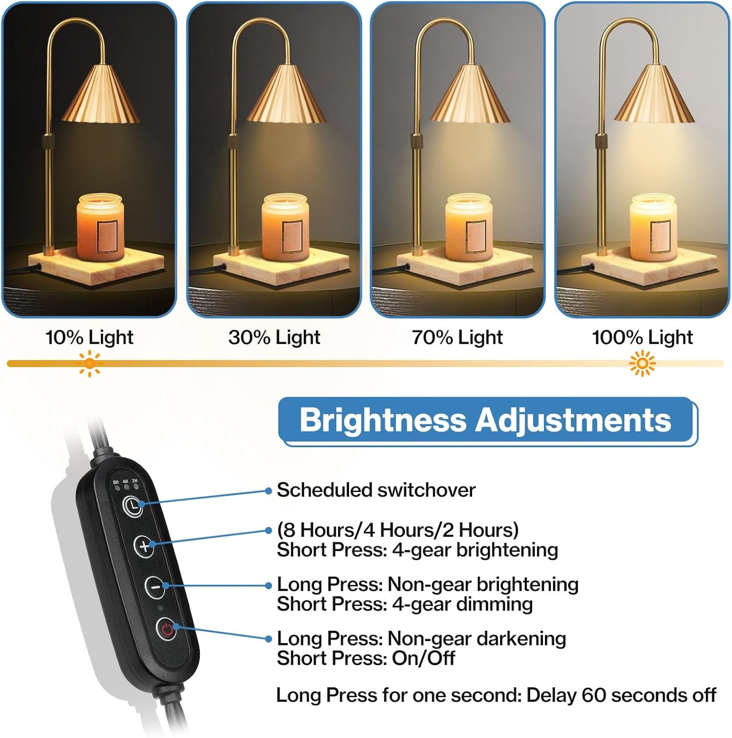 Cadrim Candle Warmer Lamp, Adjustable Height Dimmable Candle Lamp Warmer with 2 Bulbs 2H/4H/8H Timer Electric Wax melt Warmer Electric Candle Warmer for Bedroom Home Decor Christmas Festival Gift - Image 6