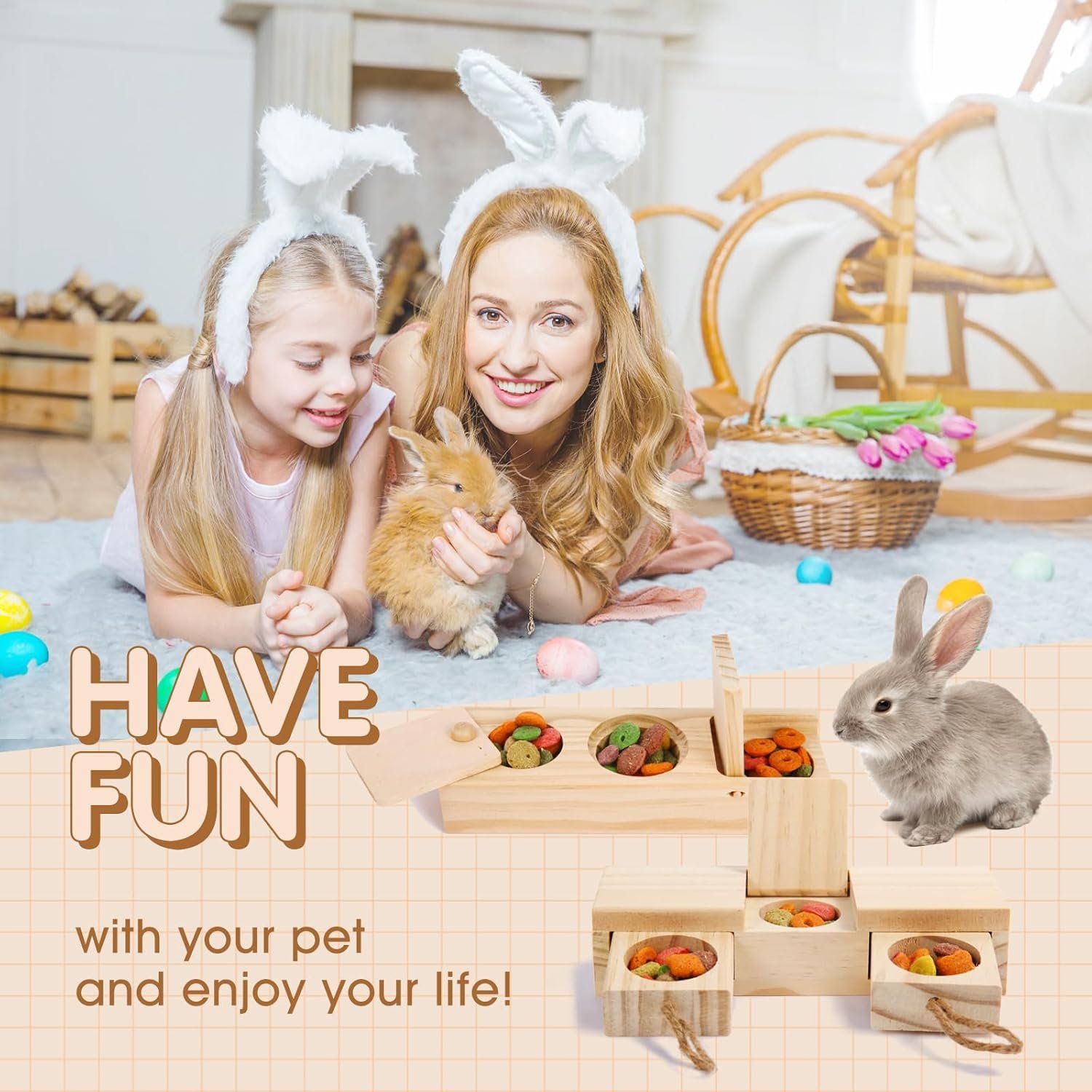 2PCS Interactive Wooden Rabbit Toys,Bunny Puzzle Toys,Sniff n' Snack Rabbit Chew Toys,Enrichment Toys for Bunnies,Hamsters,Guinea Pig,Chinchilla and Other Small Animals - Image 7