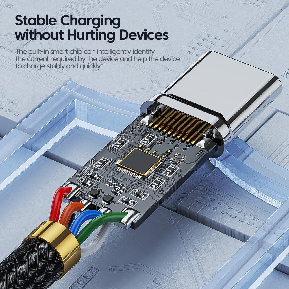 100W USB A to USB C Fast Charging Data Cable 3.3 Feet USB to USB C Cable for Android Charging, iPad, iPhone 15, Devices with USB C Charging - USB A to C Braided Cable with Blue Metal Ends - Image 6
