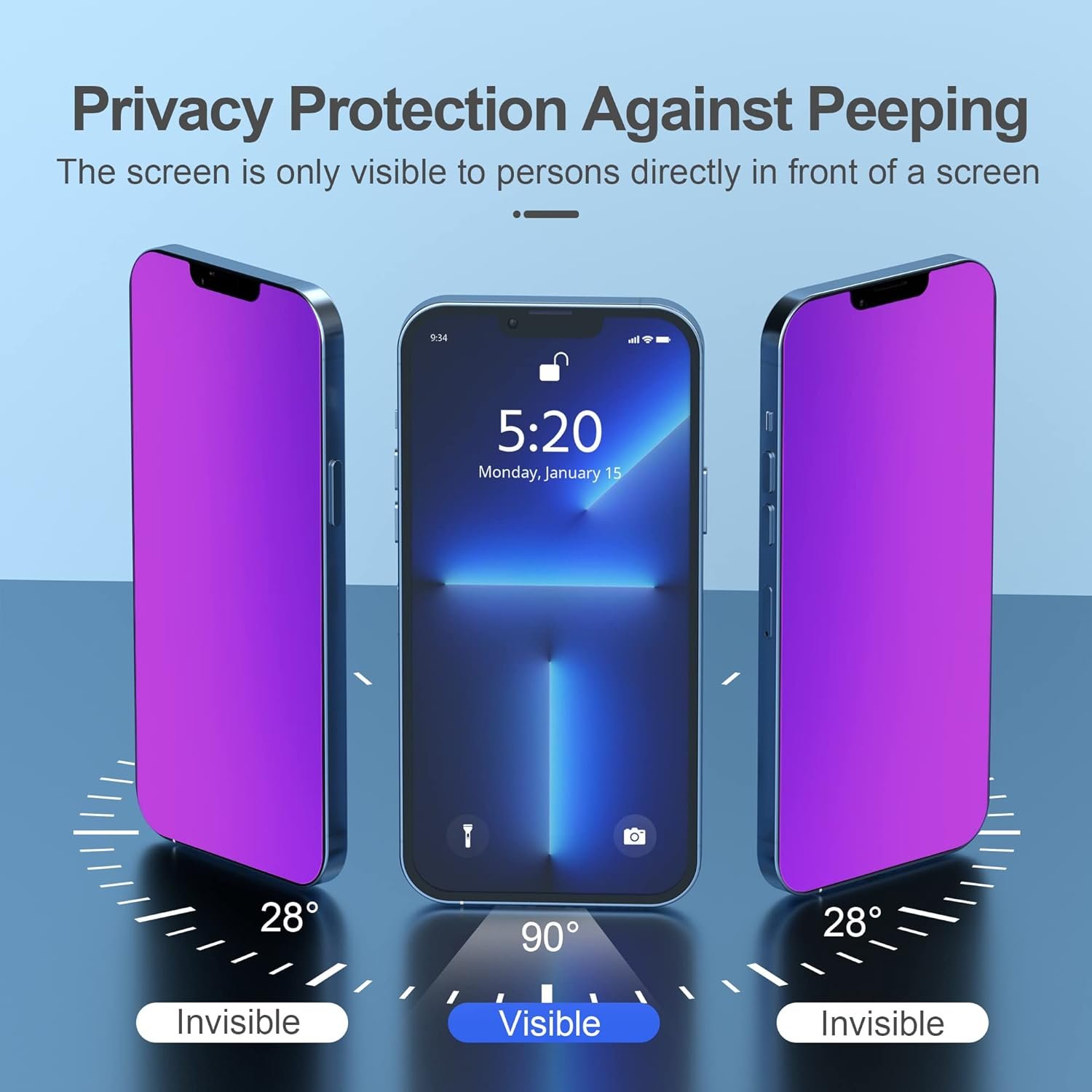 Compatible for iPhone 12/iPhone 12 Pro Privacy Screen Protector 6.1 Inch, Purple Gradient Colorful Anti Spy Anti Blue Light HD Screen Protector Tempered Glass Easy Installation - Image 5