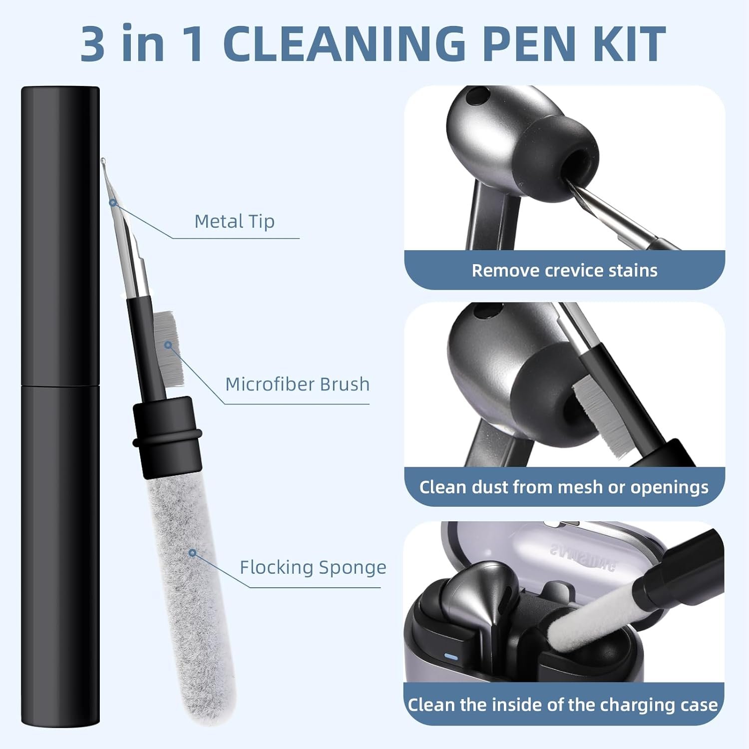 GEAK Case Compatible with Galaxy Buds 3 Pro Case/Samsung Galaxy Buds 3 Case with Carabiner & Cleaning Kit, Full Protective Hard Cover Shell with Secure Lock Clip for Galaxy Buds 3 Men Women, Black - Image 6