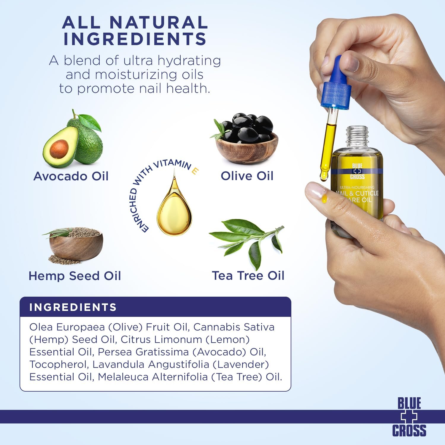 Blue Cross Professional Nail Care, All Natural Mineral Oil Free, Ultra-Nourishing, Hydrating, Moisturizing Nail & Cuticle Oil, Lemongrass + Lavender Scented Essential Oils, Made in USA, 0.5 fl oz/15mL - Image 3
