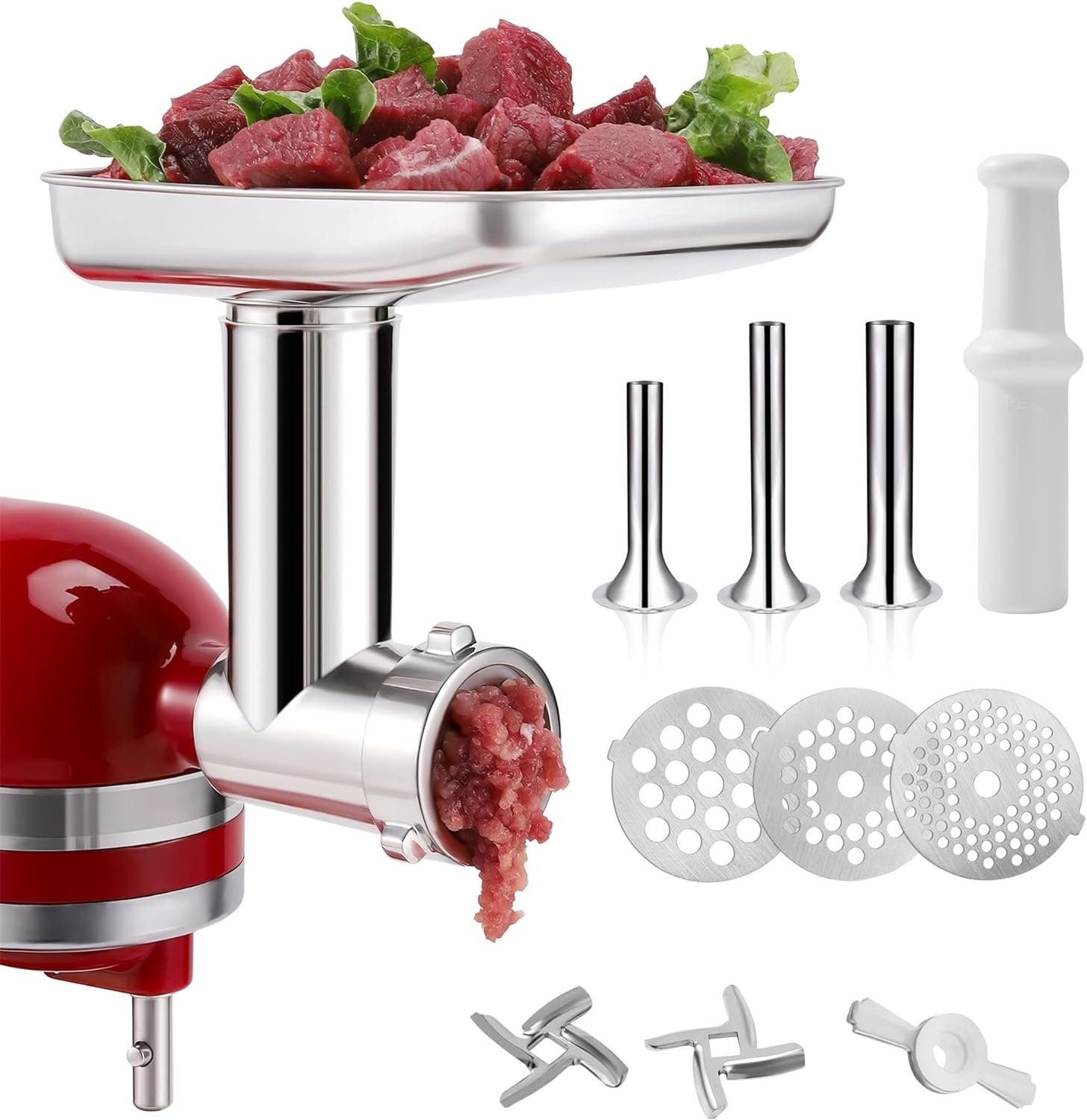 Food Grinder Attachment for KitchenAid Mixers,Stainless Steel Dishwasher Safe Meat Mincer Accessories Set Included 3 Sausage Stuffer Tubes - Image 2