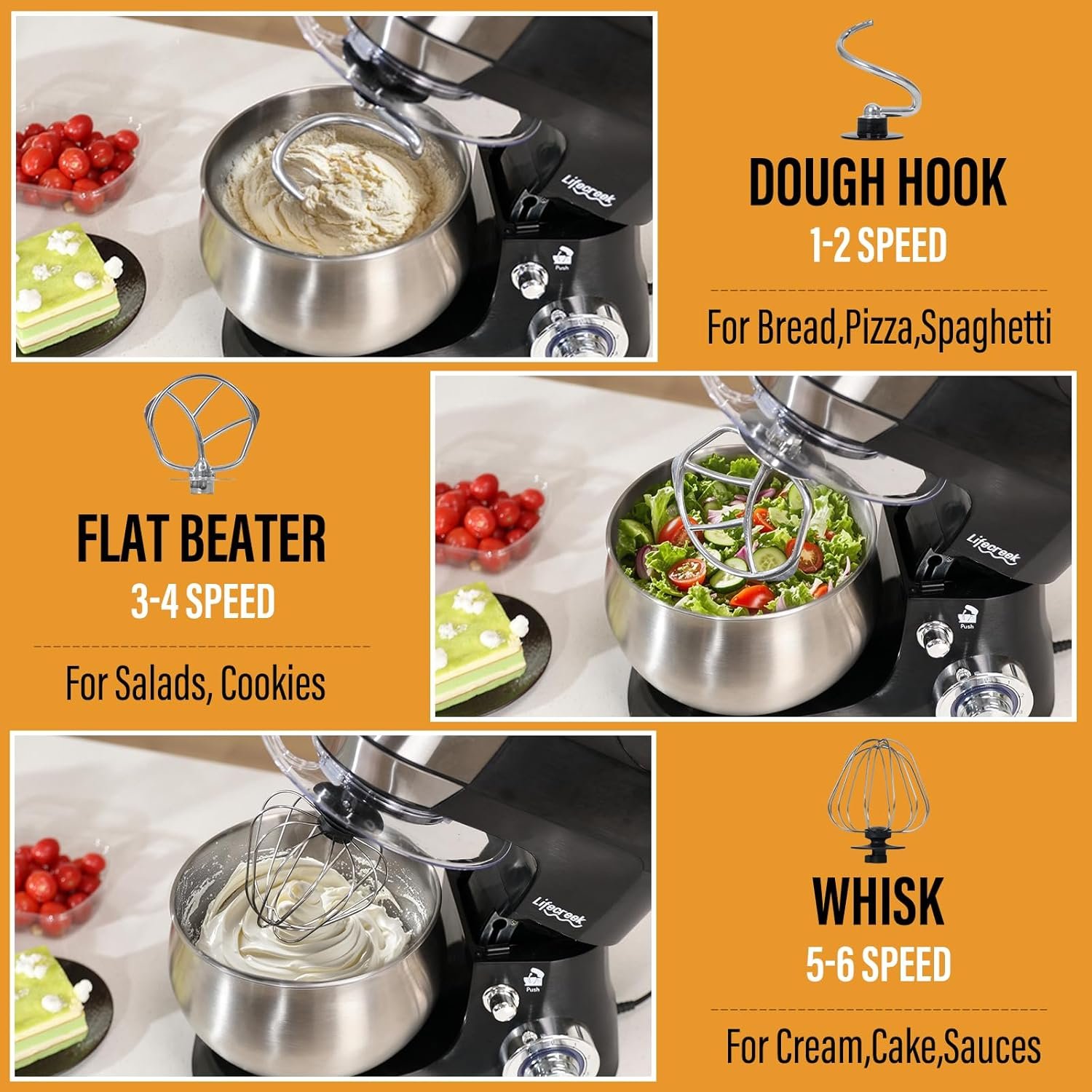 6-in-1 Multifunctional Stand Mixer, 5.3Qt 660W, 6-Speed Tilt-head, Electric Kitchen Mixer with Stainless Steel Bowl,Meat Grinder, Juice Blender (Red) - Image 3