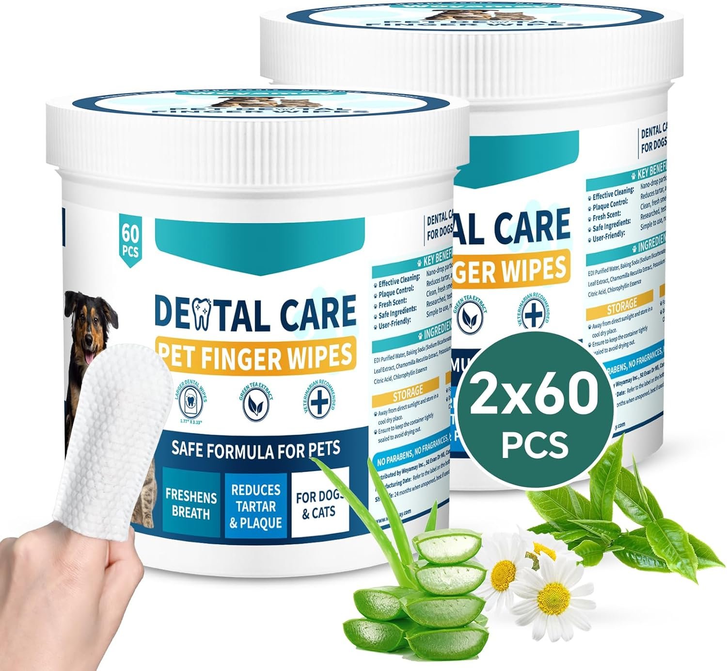 Teeth Cleaning Wipes for Dogs & Cats, Dog Tooth Brushing Kit Dog Dental Wipes, Reduces Tartar & Plaque Fresh Breath Dog Teeth Cleaning Finger Toothbrush, Disposable Gentle Dog Teeth Wipes, 120 Counts - Image 2