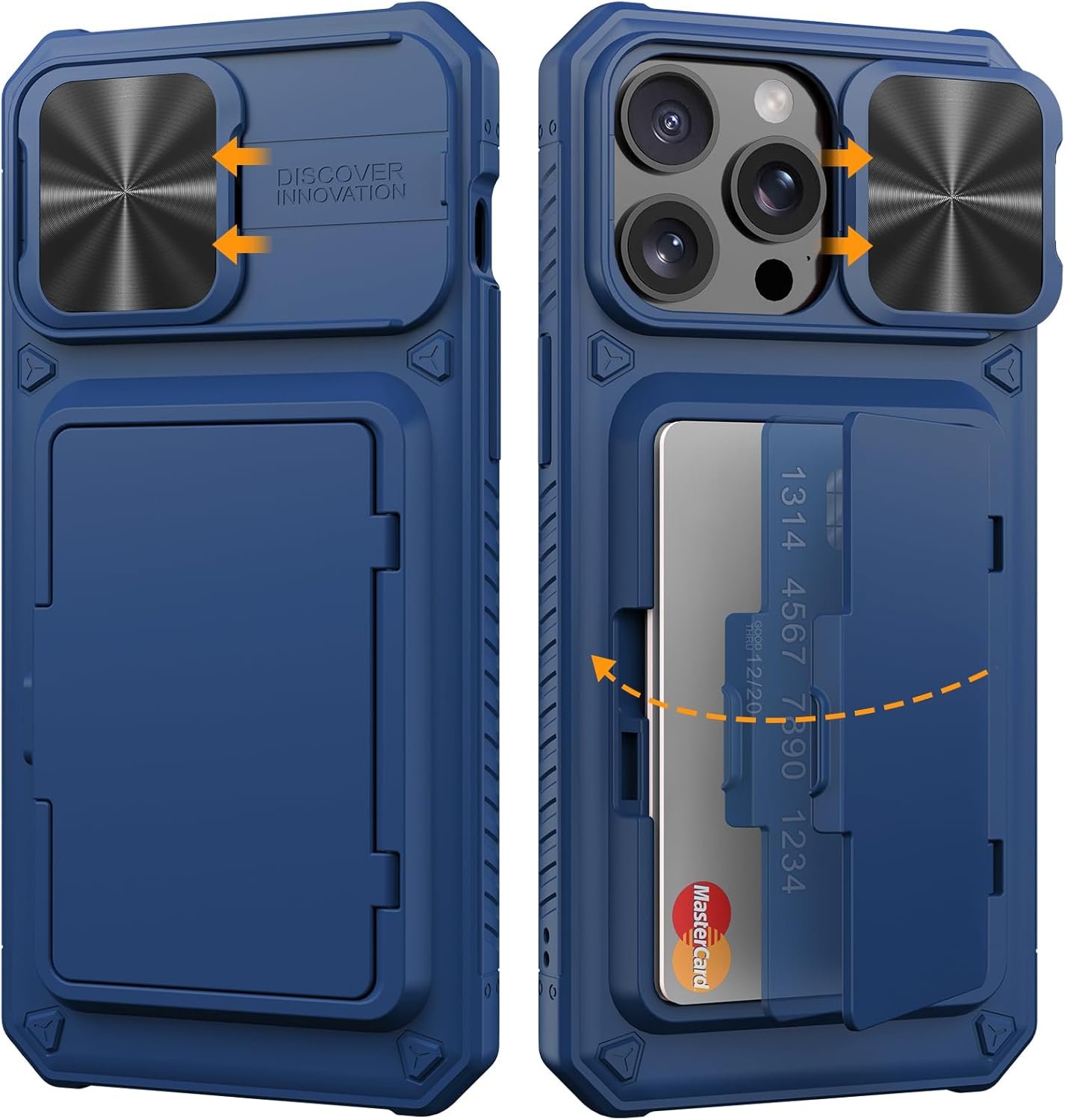 Wallet Case for iPhone 15 Pro Max, Phone Case Bulit-in Credit Card Holder (Storage 4 Cards) & Slide Camera Lens Cover, Durable Shockproof Rugged Wallet Case for iPhone 15 Pro Max- 2023, Blue - Image 2