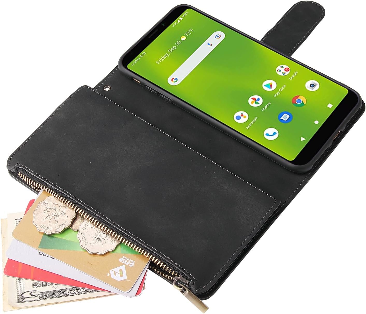 Asuwish Compatible with AT&T Calypso 3 U328AA Wallet Case Tempered Glass Screen Protector and Leather Flip Cover Card Holder Stand Cell Accessories Purse Phone Cases for ATT Calypso3 Women Men Black - Image 6