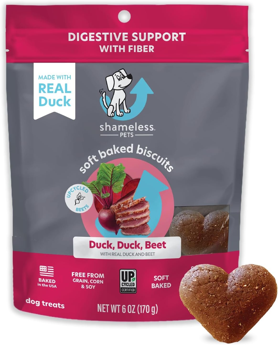 Shameless Pets Soft-Baked Dog Treats, Duck Duck Beet - Natural & Healthy Dog Chews for Digestive Support with Fiber - Dog Biscuits Baked & Made in USA, Free from Grain, Corn & Soy - 1-Pack - Image 2