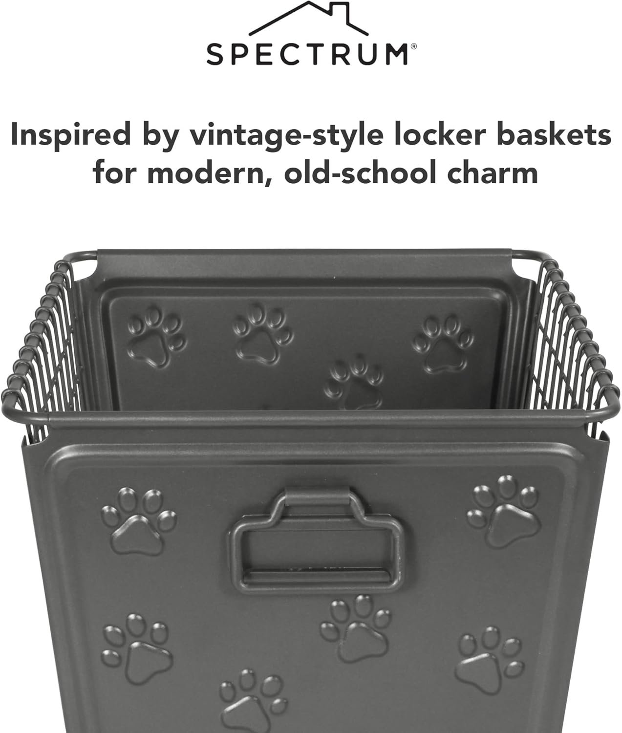 Spectrum Diversified Paws Macklin Basket Steel Bin with Cute Pawprint Design, Pet Accessory Rust-Resistant Finish, Cat & Dog Toy Organization & Storage, Medium, Industrial Gray - Image 4