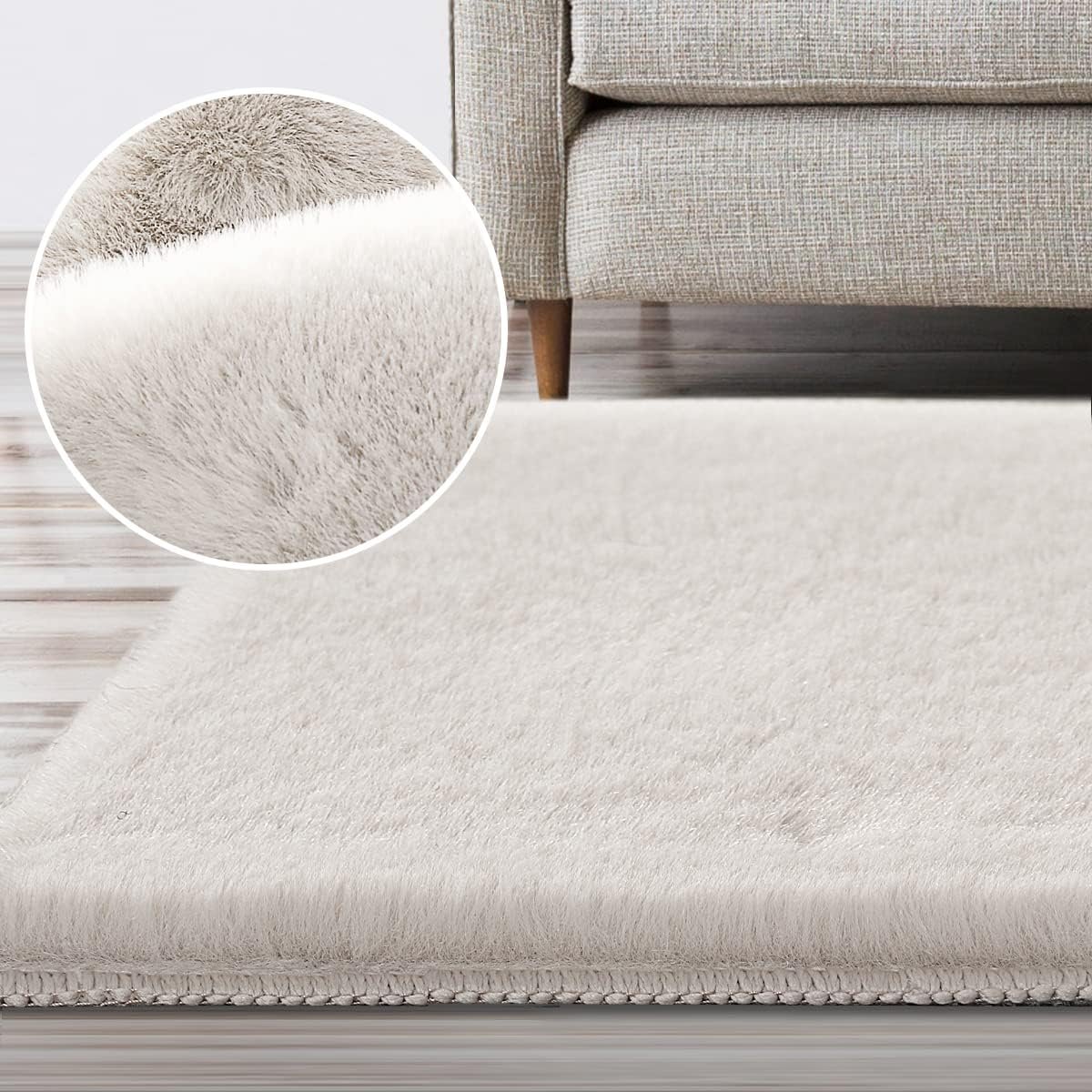 H.VERSAILTEX Area Rug Super Soft Faux Fur Rugs Carpets 2x3 Feet Furry Kids Room Nursery Rug Bedroom Living Room Carpet High Pile Throw Rug Shag Plush Rug for Dorm Room Teen Room Decor, Ivory - Image 2