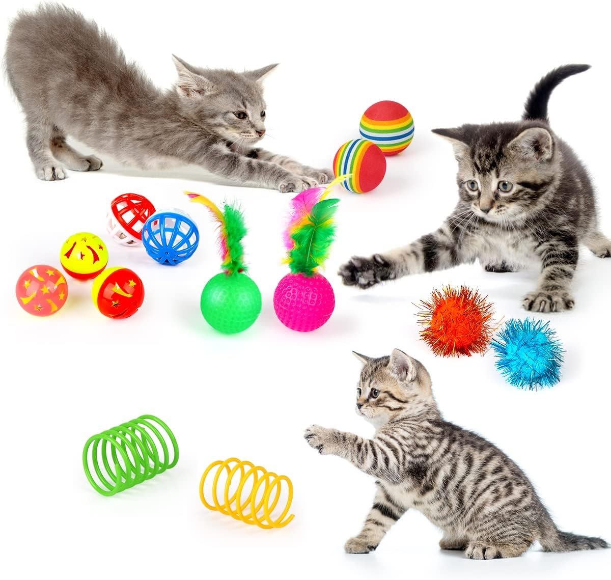 32 PCS Cat Toys Kitten Toys, Variety Catnip Toys with Rainbow Tunnel Interactive Cat Feather Teaser Fluffy Mouse Crinkle Balls Spring Toy Set for Cat, Kitty - Image 5