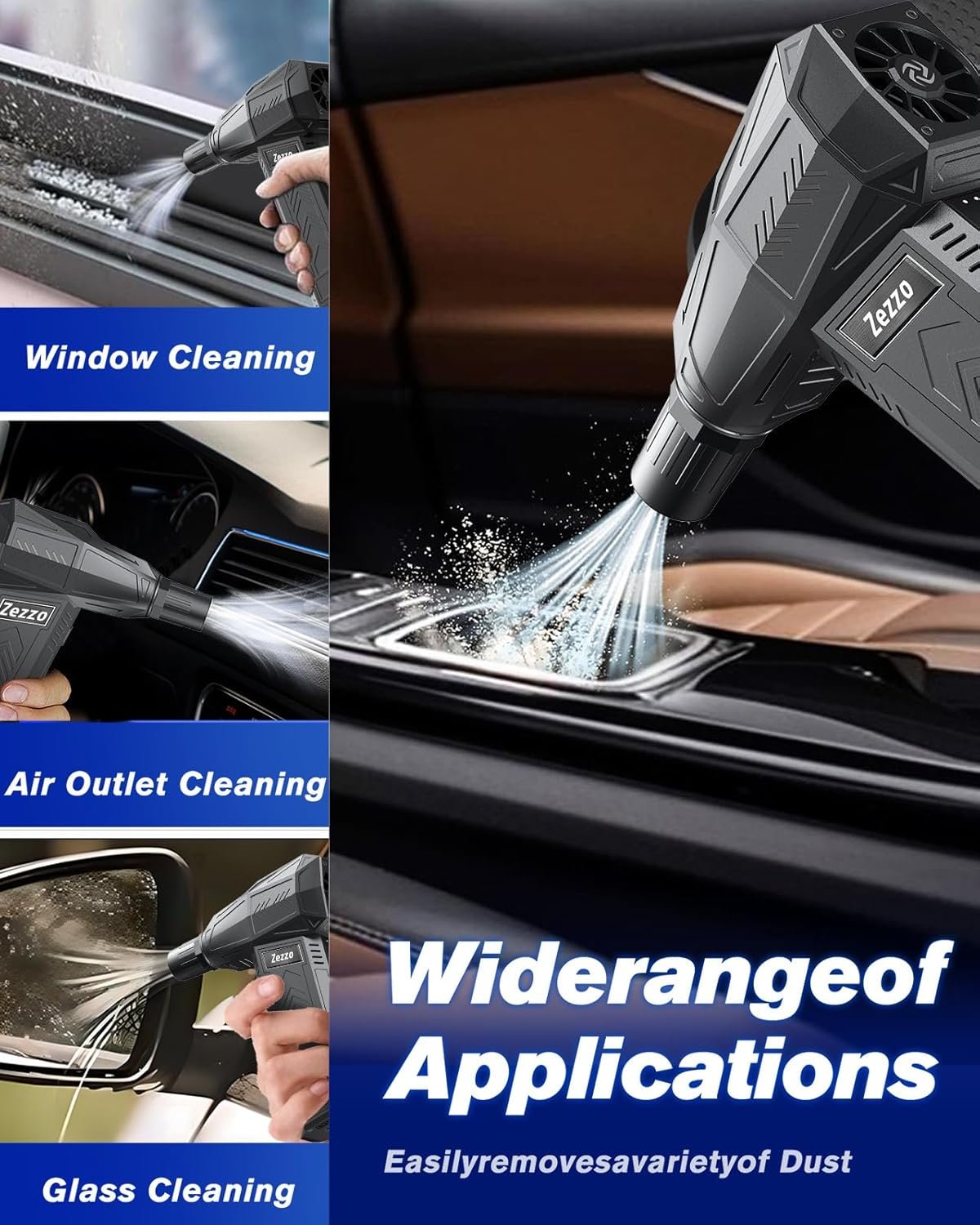 Zezzofan Compressed Air Duster,180000RPM Mini Electric Air Duster,Powerful Blower High Speed Duct Fan,3 Adjustable Rechargeable Cordless Air Broom for Keyboards Home Outdoor Dust Rain Snow Removal - Image 9