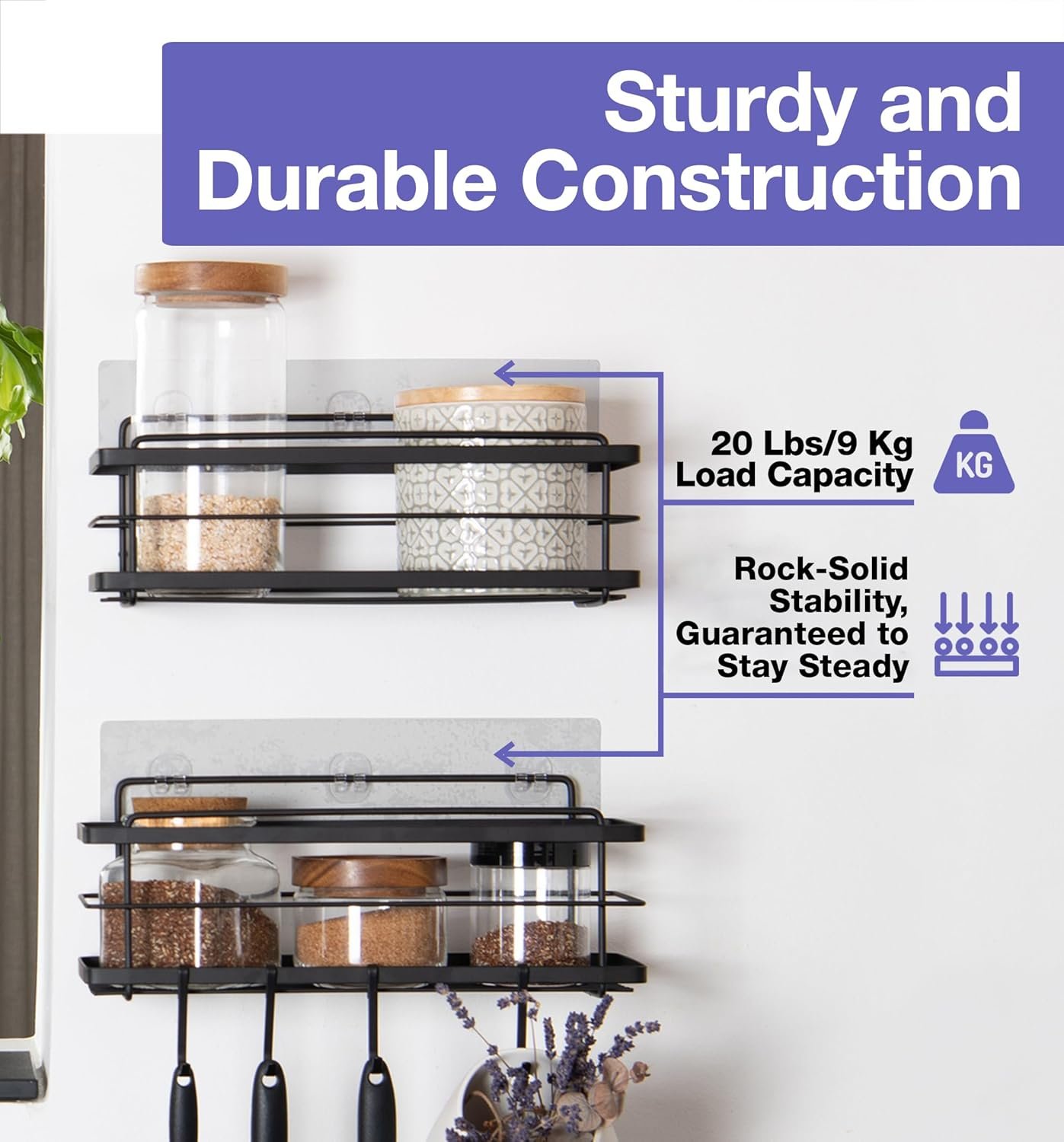 KINCMAX 2-Pack Strong Sticky Waterproof Heavy-Duty Wall Adhesives, Shower Caddy Adhesive Replacement Stickers, No-Trace Wall Adhesives Hook Strip for Shower Caddy, Kitchen Racks, Bathroom Shelf - Image 5