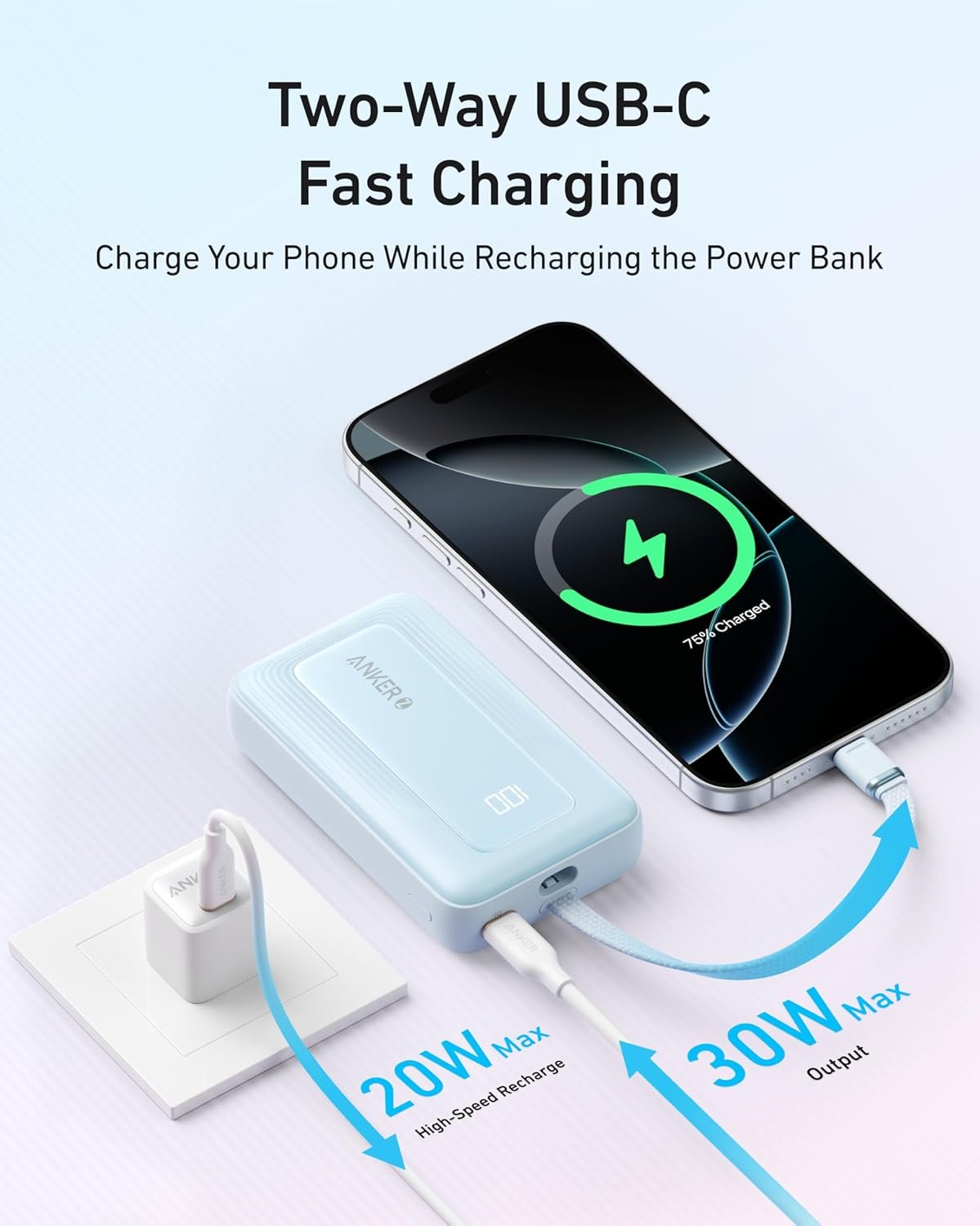 Anker Zolo Power Bank, 20,000mAh 30W High-Speed Portable Charger with Built-in USB-C Cable, 1 USB-C, 1 USB-A, Battery Pack for iPhone 16/15/15 Pro/15 Pro Max/15 Plus, MacBook, Galaxy, and More - Image 6