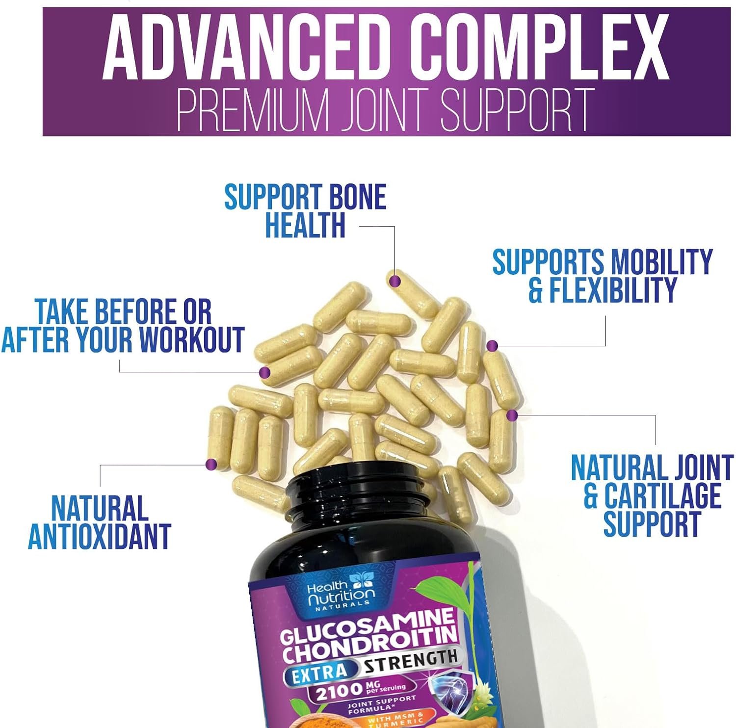 Glucosamine Chondroitin Supplements MSM Complex - Joint Support with Turmeric, Boswellia, Quercetin for Joints, Back, Hands, Bones, Knees & Mobility, Triple Strength Glucosamine Sulfate - 180 Capsules - Image 7