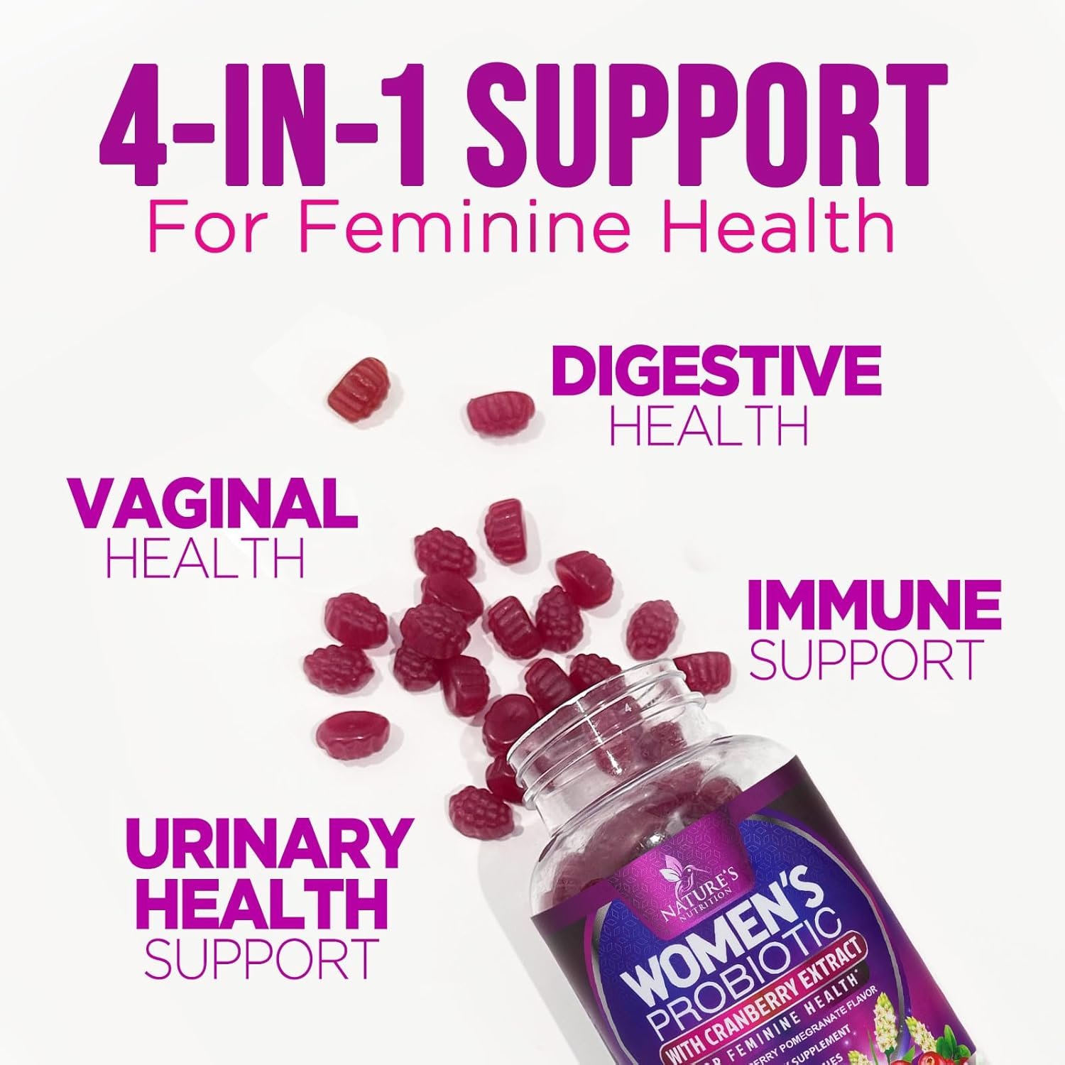 Probiotic Gummy for Women - Digestive Health Support, 3 Billion CFU Womens Probiotic for Vaginal pH, Urinary & Immune Support, 6 Diverse Strains w/ Cranberry, Non-GMO Probiotics - 60 Gummies - Image 6