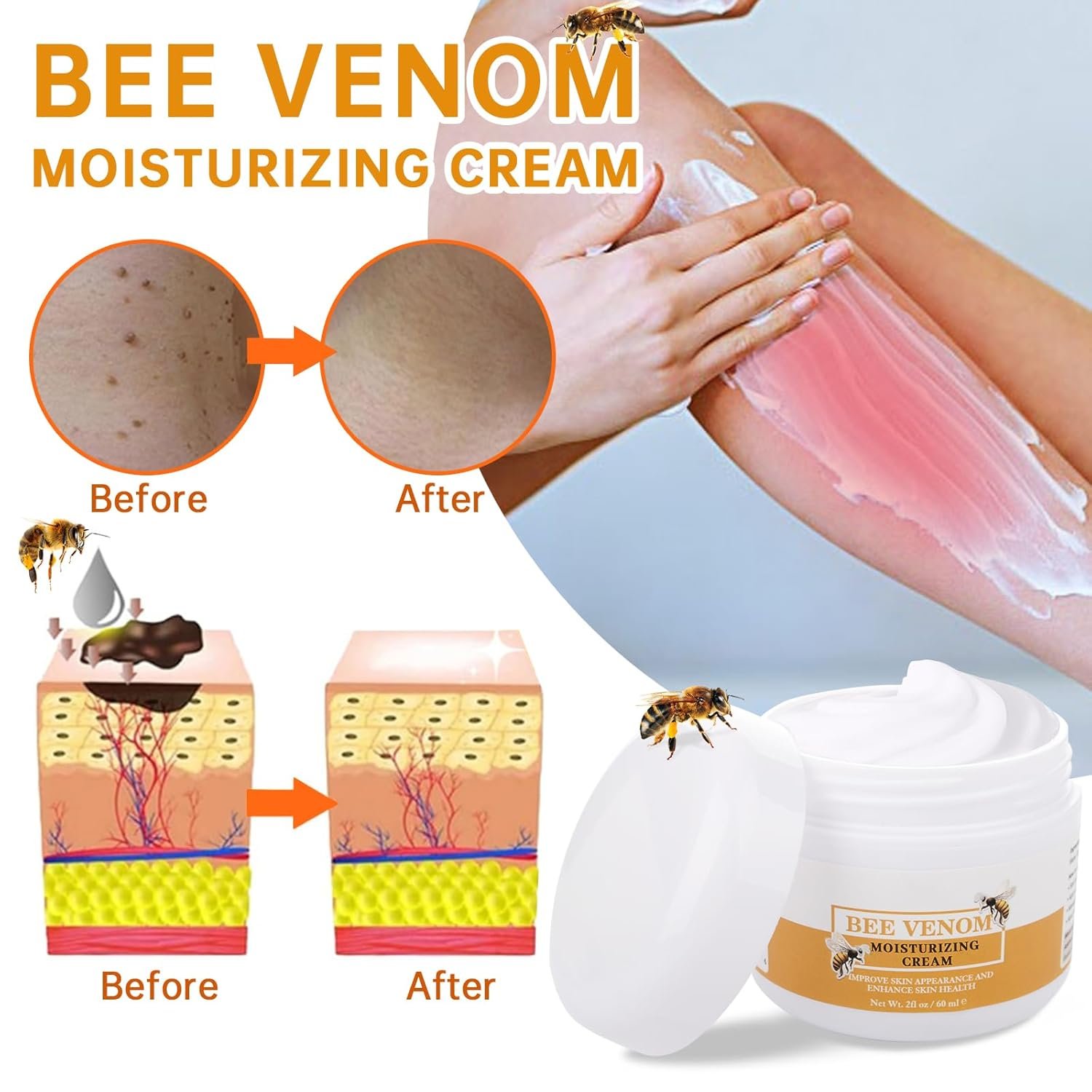 Bee Venom Removal Cream, New Professional Bee Venom Repair Cream Improves The Appearance of Skin, Bee Venom Moisturizing Cream for All Parts of The Body, Suitable for Women & Men, 2 OZ - Image 4