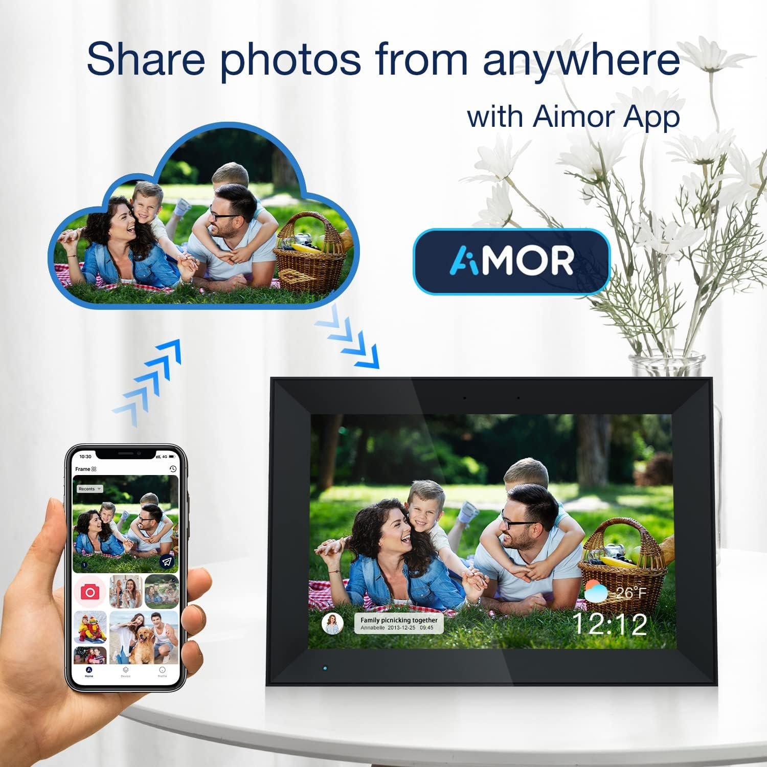 Digital Picture Frame 10.1 Inch WiFi Digital Photo Frame with 1280 * 800 IPS HD Touchscreen, Hyjoy 16GB WiFi Smart Frame Built-in Light Sensor Share Photos and Videos Instantly via AiMOR App - Image 7