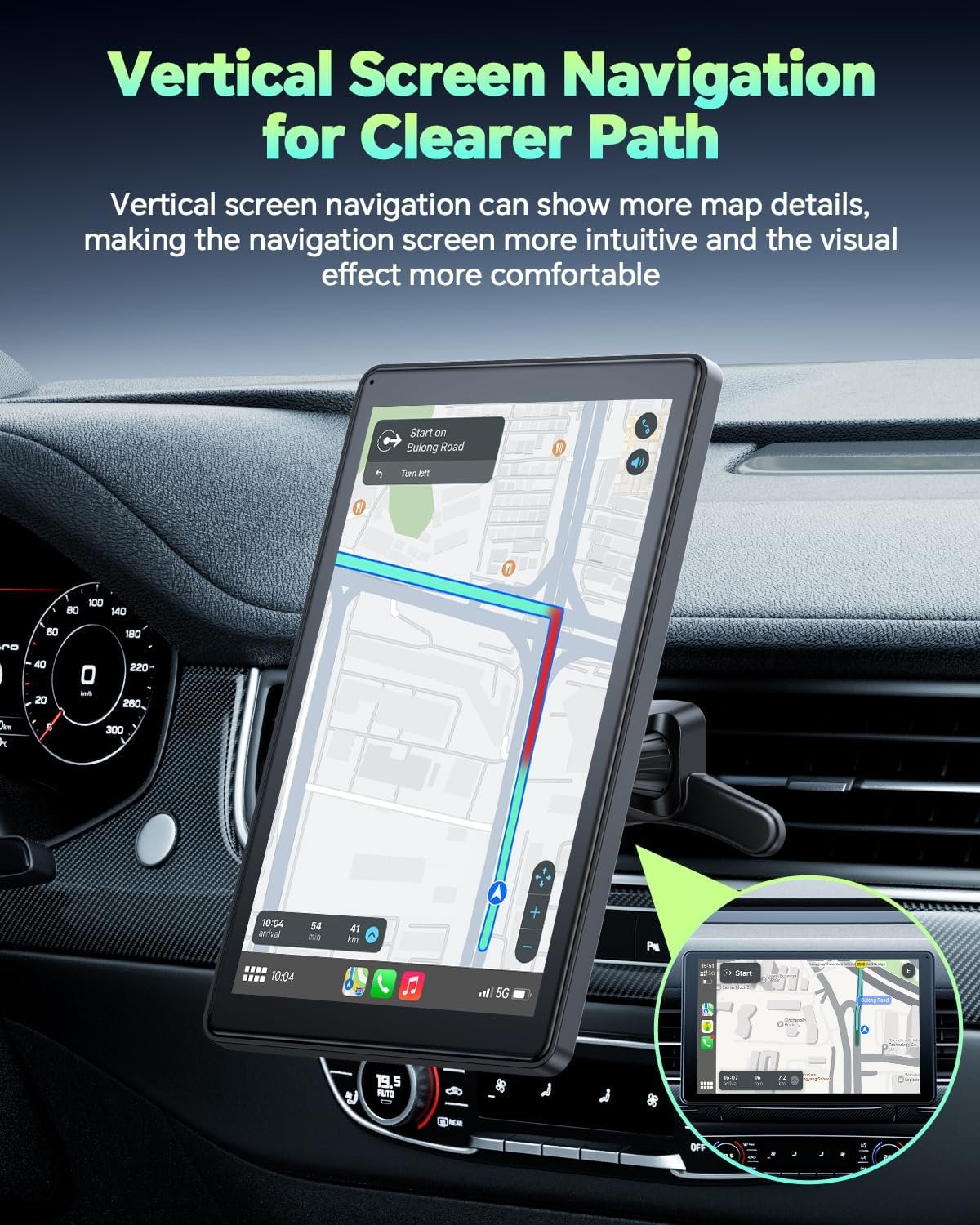 LAMTTO Wireless Apple Carplay Screen for Car Android Auto Magnetic Holder, OTA, Portrait & Landscape Screen, GPS Navigation, Portable Car Audio Receivers Mirror Link, Bluetooth, Voice Control - Image 3