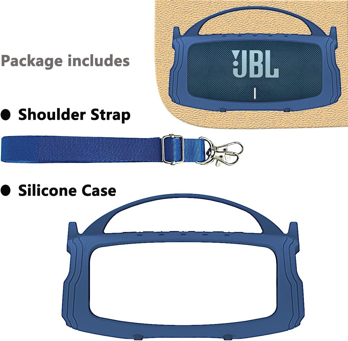 Silicone Cover Case for JBL Charge 5 Portable Bluetooth Speaker, Protective Skin Case for JBL Charge 5 Portable Bluetooth Speaker Accessories(Blue Case, NOT for Charge 5 Wi-Fi Version) - Image 3