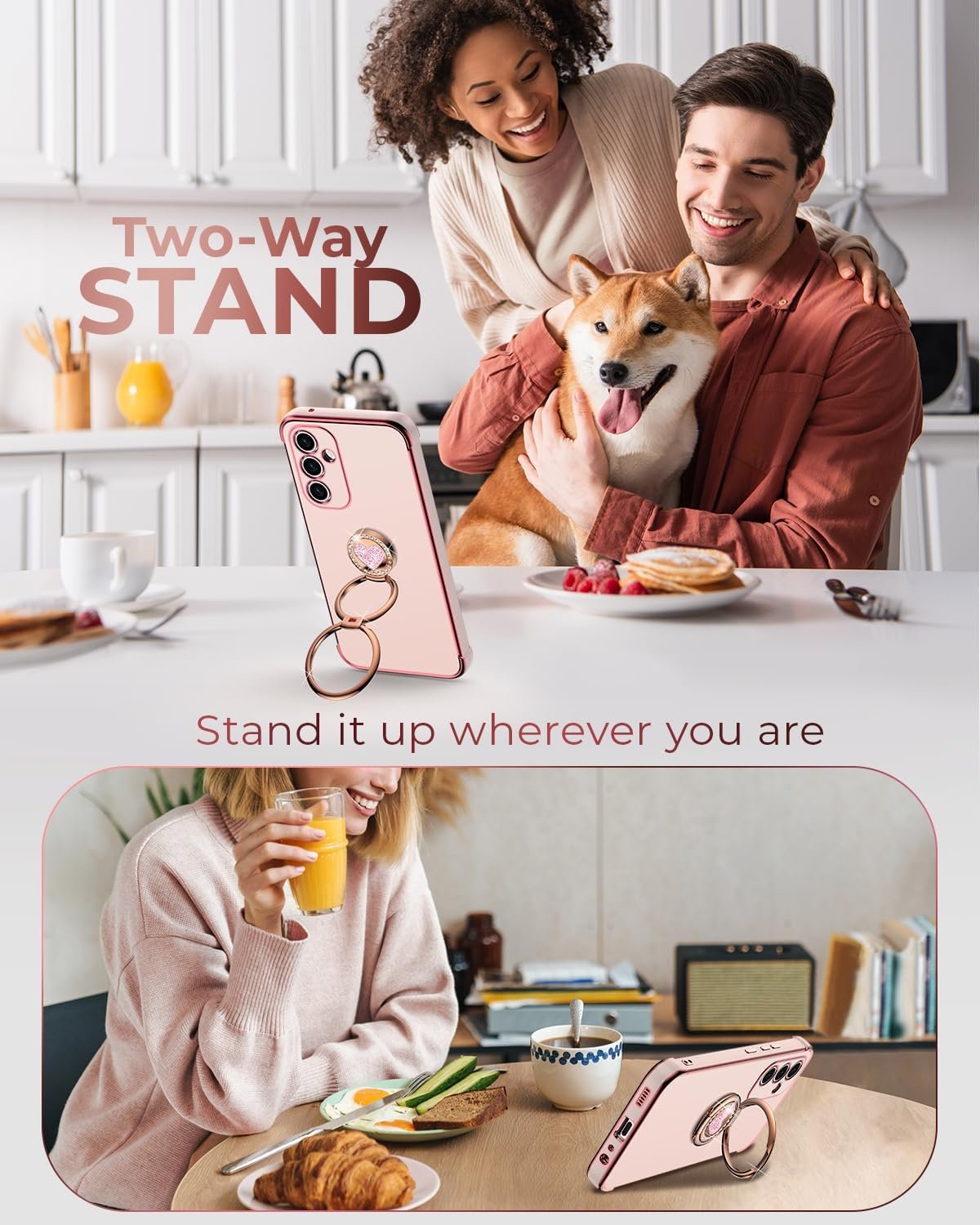 XYZ for Galaxy A14 5G Case with Stand, for Samsung Galaxy A14 5G Case with Double Ring, Women Girls Bling Luxury Protective Phone Case Heart for Samsung A14 5G, Pink - Image 7