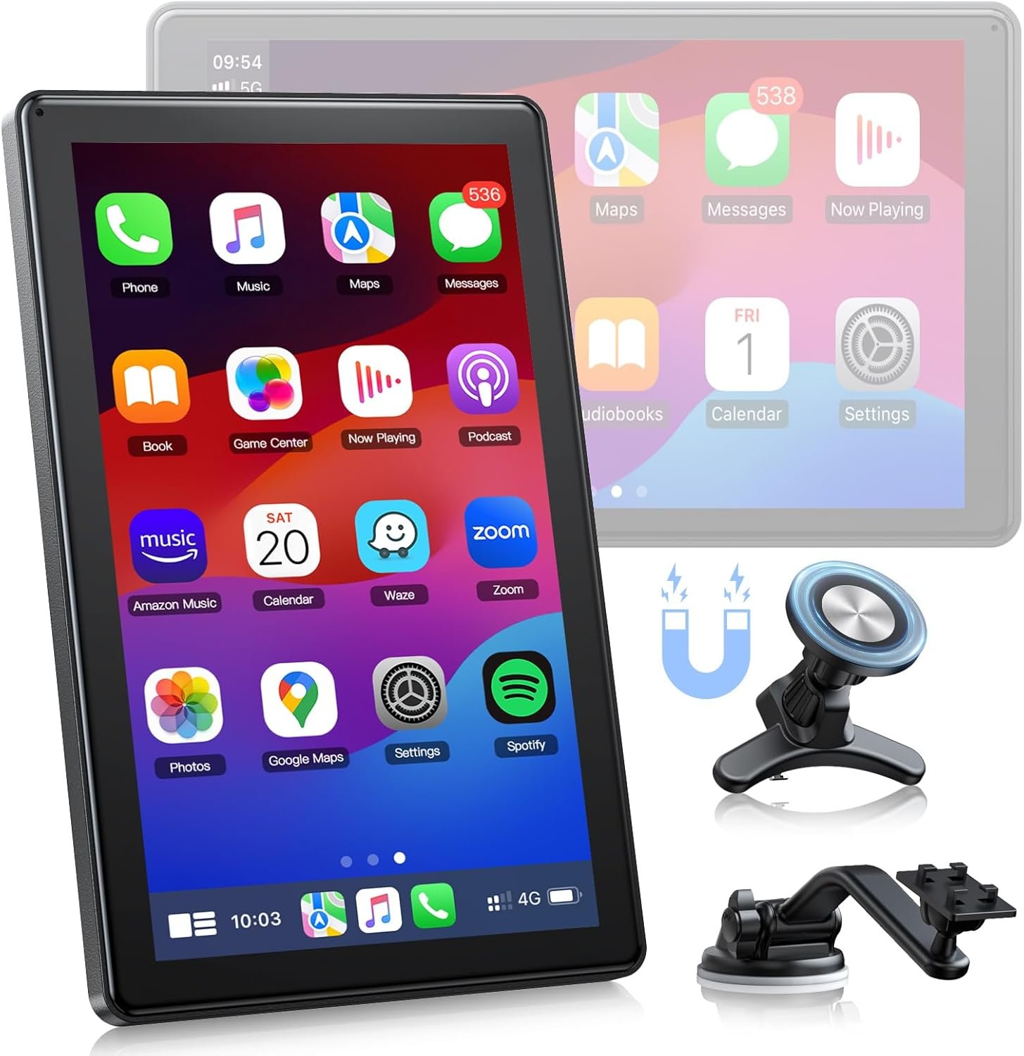 LAMTTO Wireless Apple Carplay Screen for Car Android Auto Magnetic Holder, OTA, Portrait & Landscape Screen, GPS Navigation, Portable Car Audio Receivers Mirror Link, Bluetooth, Voice Control - Image 2