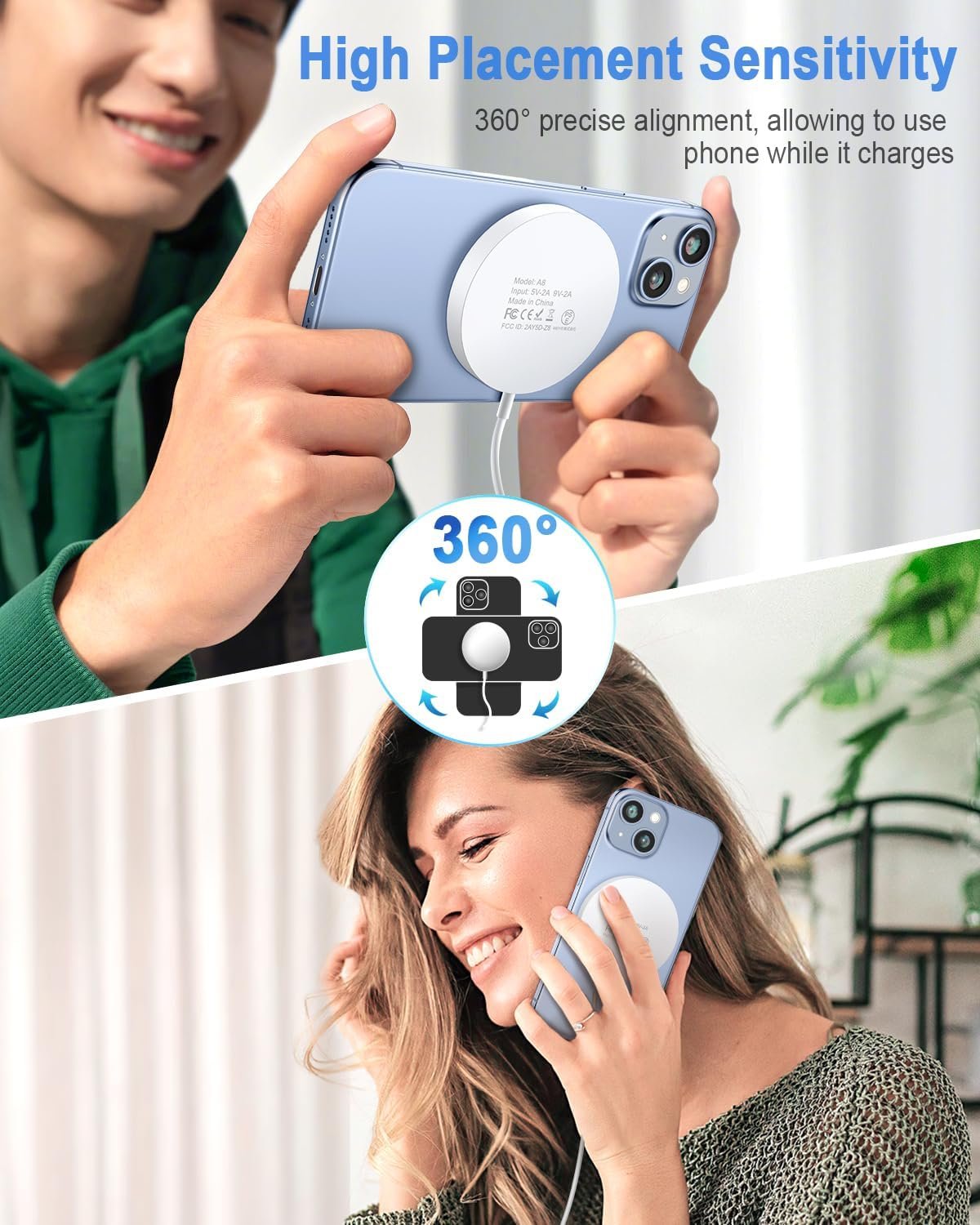 Magnetic Wireless Charger Fast Mag Safe Charger Compatible with iPhone 16/15 Pro Max/15 Pro/15/15 Plus/14/13/12 Series, 2024 Upgraded Mag-Safe LED Charging Pad with 20W Type-C Adapter (White) - Image 7