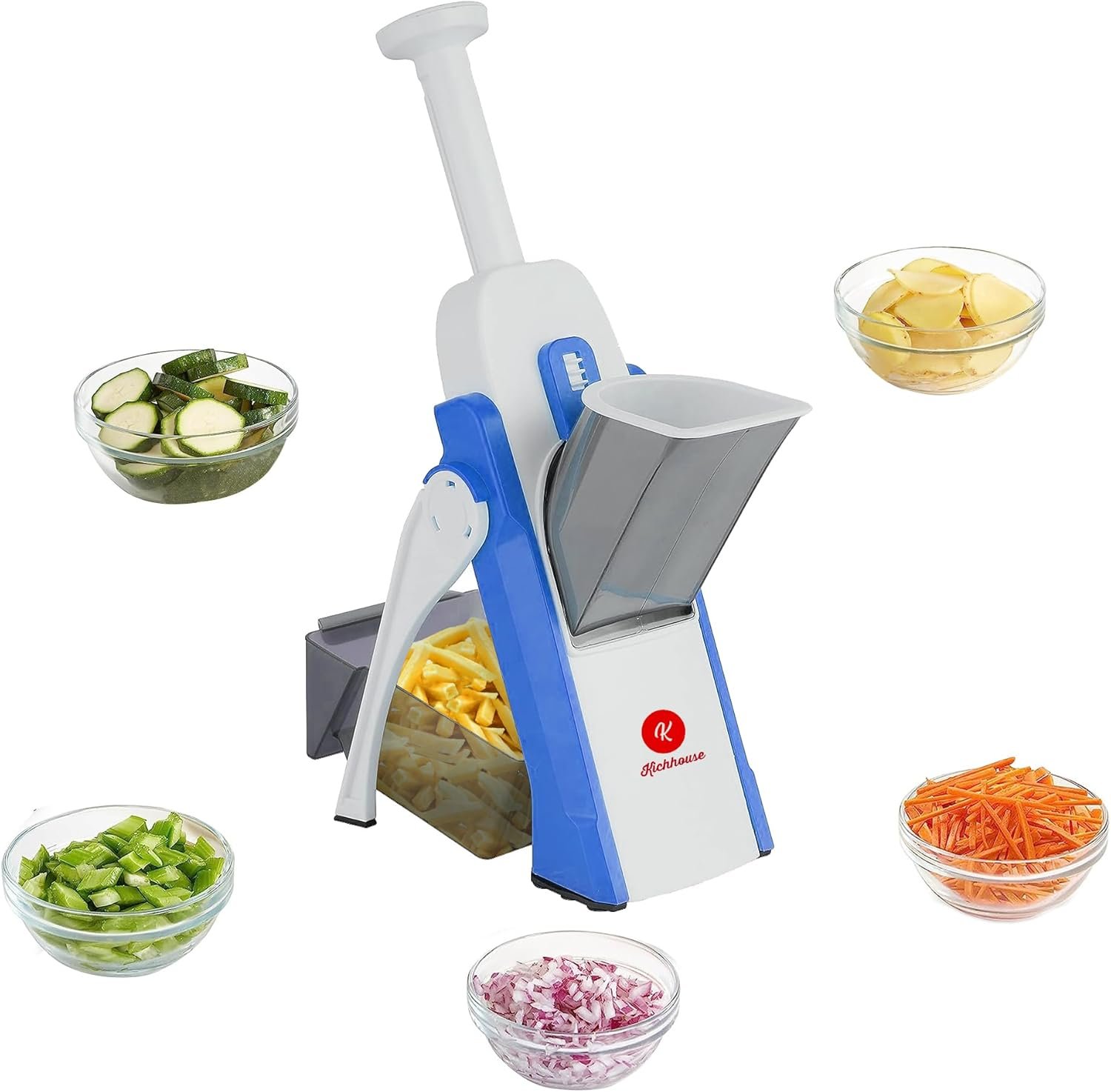 Safe Mandoline Slicer, Multifunctional Vegetable Slicer Shredder Dicer Chopper with Thickness Adjuster, 30+ Different Cutting Style (BLUE) - Image 2