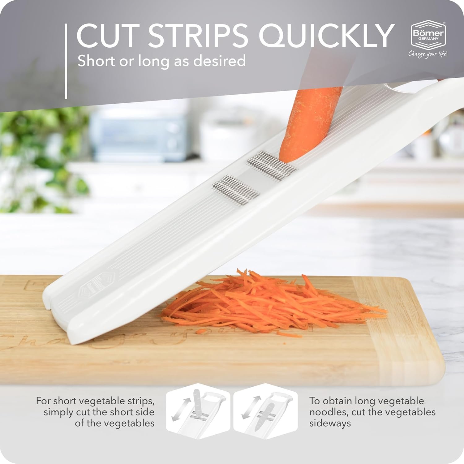 Börner Roko PowerLine Vegetable Slicer • Julienne Cutter for Fruit and Vegetables • Julienne Slicer for Fine Strips • Fine Vegetable Grater • Kitchen Slicer (White) - Image 7