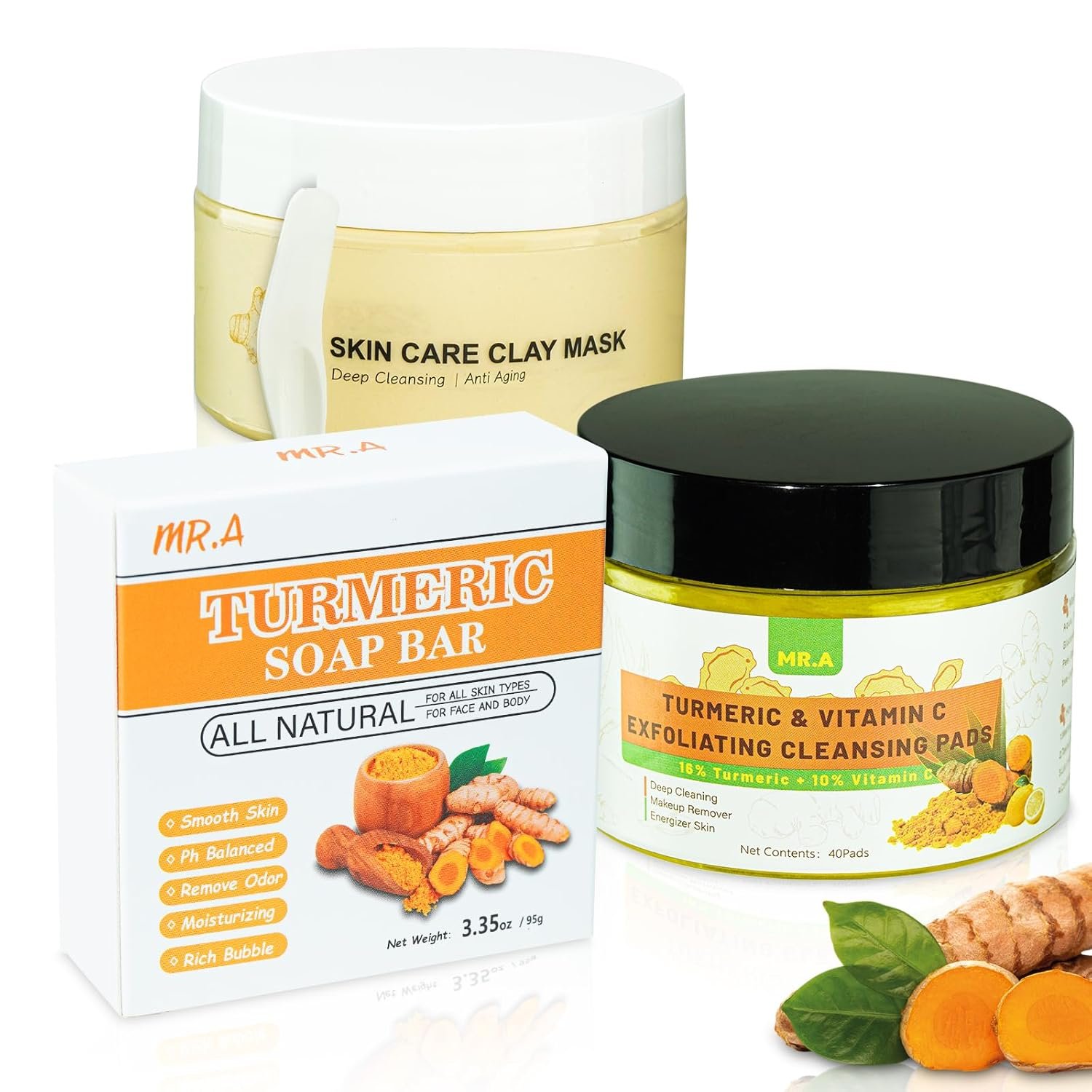 Turmeric Soap Bar Turmeric Face Clay Mask Turmeric Cleansing Pads, Vitamin C Facial Mask for Pores, Honey Tumeric Soap for all skin type, Turmeric Exfoliating Pads Turmeric Face Wash - Image 2