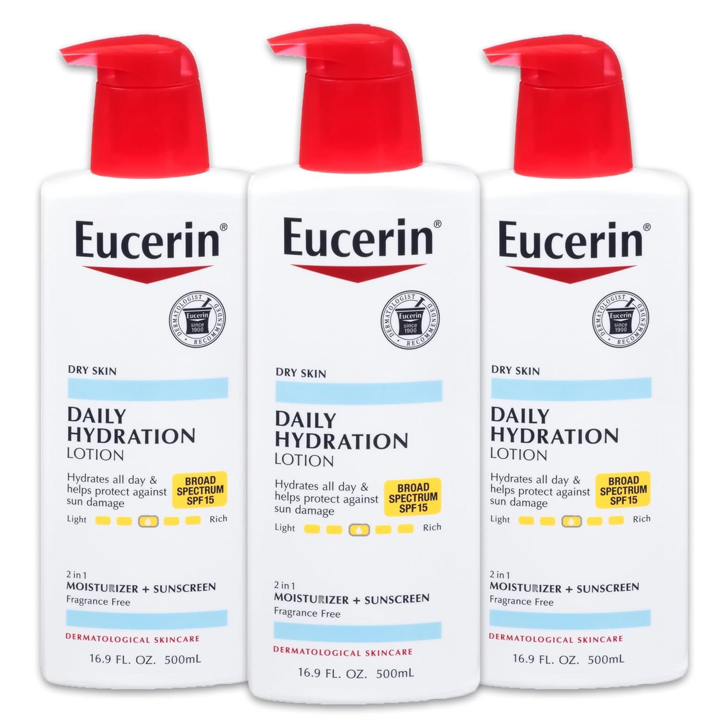 Eucerin Daily Hydration Lotion with SPF 15 - Broad Spectrum Body Lotion for Dry Skin - 16.9 fl. Oz. Pump Bottle (Pack of 3) - Image 2