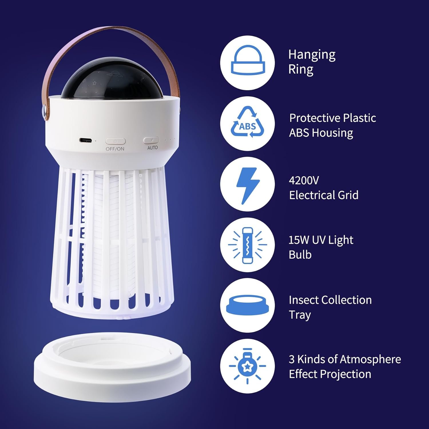 Bug Zapper Outdoor, Mosquito Zapper with LED Light, 2 in 1 Odorless and Physical Mosquito Killer, 4000V Electric Fly Zapper for Outside, Patio, Backyard, Garden - Image 4