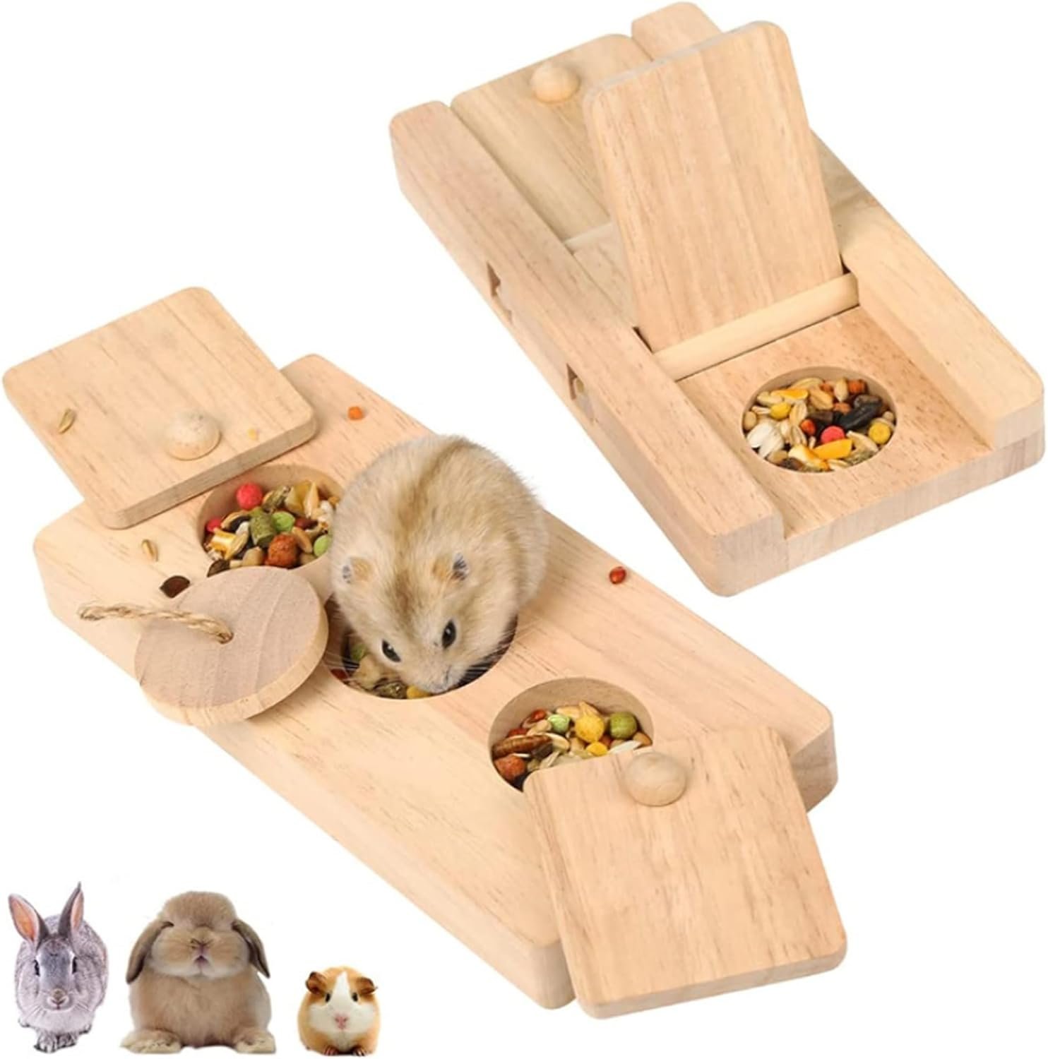 HLMOptimo Guinea Pig Foraging Toys, 6 in 1 Hamsters Wooden Interactive Enrichment Toys, Treat Dispenser for Small Animal Funny Toys, for Rabbits, Bunny, Chinchillas, Rats and Gerbils - Image 2