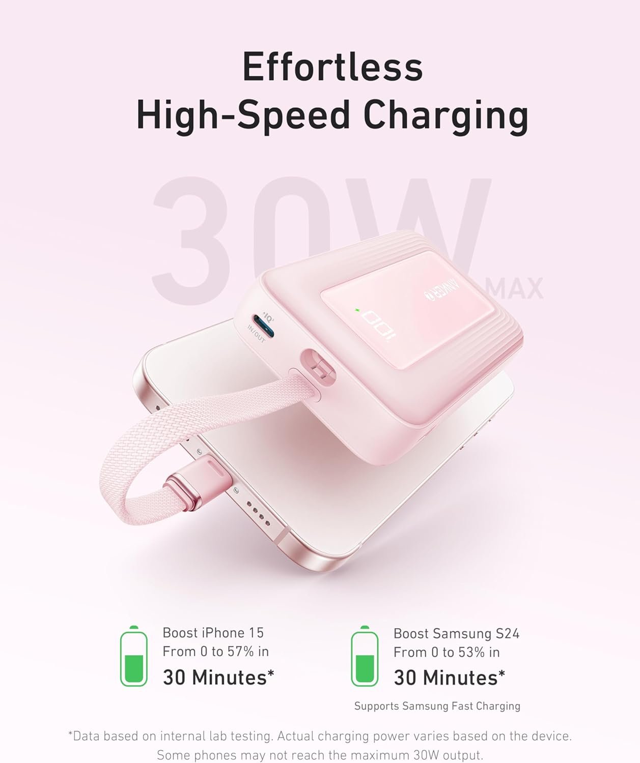 Anker Zolo Power Bank, 20,000mAh 30W High-Speed Portable Charger with Built-in USB-C Cable, 1 USB-C, 1 USB-A, Battery Pack for iPhone 16/15/15 Pro/15 Pro Max/15 Plus, MacBook, Galaxy, and More - Image 4