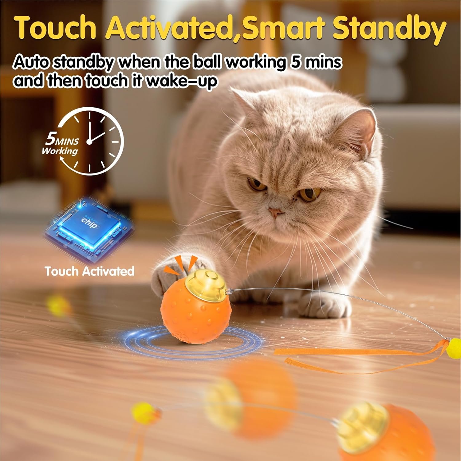 Interactive Cat Toys Balls, Automatic Moving Cat Toys for Indoor Cats, Self Rotating Ball with Motion Activated, Electric Cat Mouse Toys, USB Rechargeable - Image 4