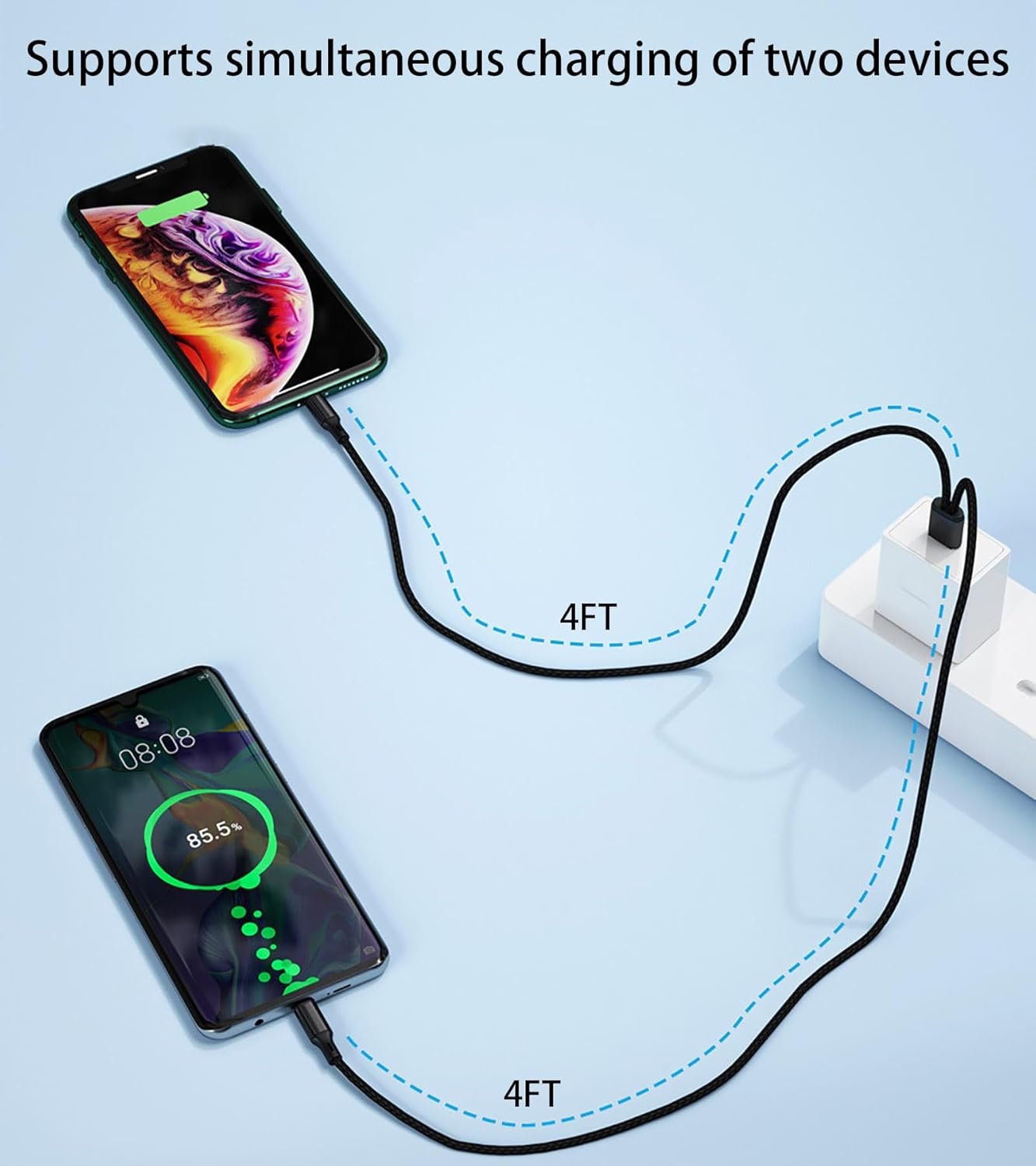 Awnuwuy Multi IP USB Cable 4FT,2 in 1 Multiple i-Phone USB Cable,3A USB Charger,Nylon Cord,USB A to Double IP Port, Compatible with Phone 14 Pro Max 14 Plus 14 Pro 13 Pro Max 12 11 Pro Max XR X - Image 4