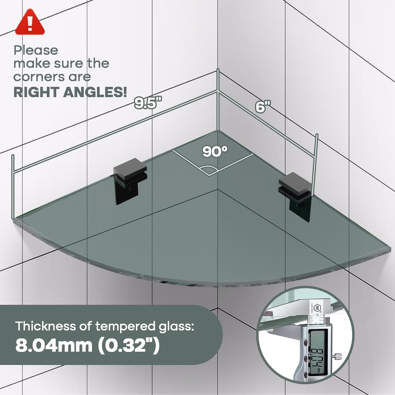 2-Pack Glass Shelf Shower Caddie, Shower Shelves for Inside Shower, Drilling Free Adhesive Wall Mounted Bathroom Organizer Shelves with Aluminium Brackets, Black - Image 3