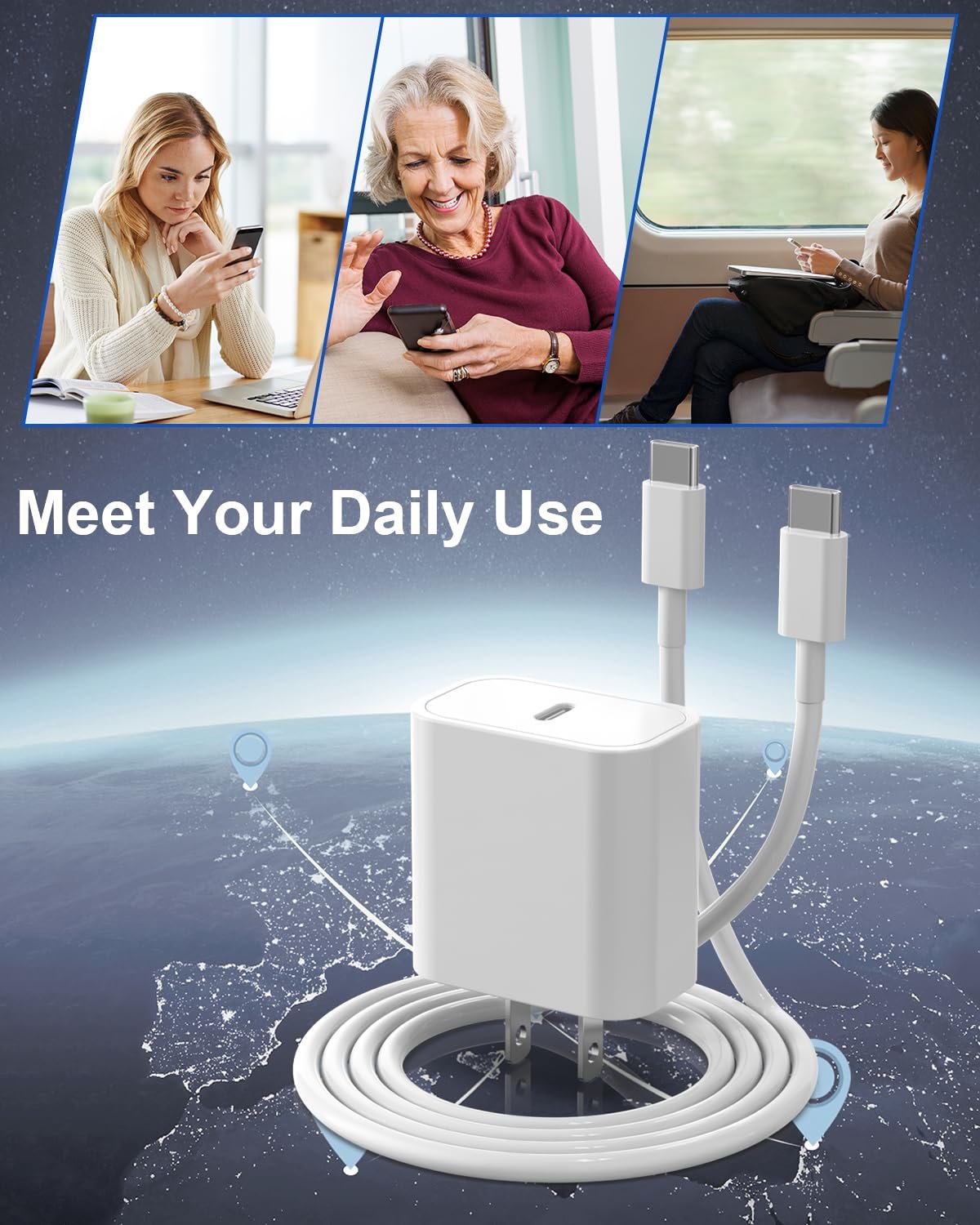 iPhone 16 15 Charger Fast Charging, USB C Charger Block Type C Charger iPhone 16 Charger with 2 Pack 6FT USB C Cable for iPhone 16/16 Plus/16 Pro/16 Pro Max/iPhone 15/15 Pro Max/iPad Pro/AirPods - Image 8