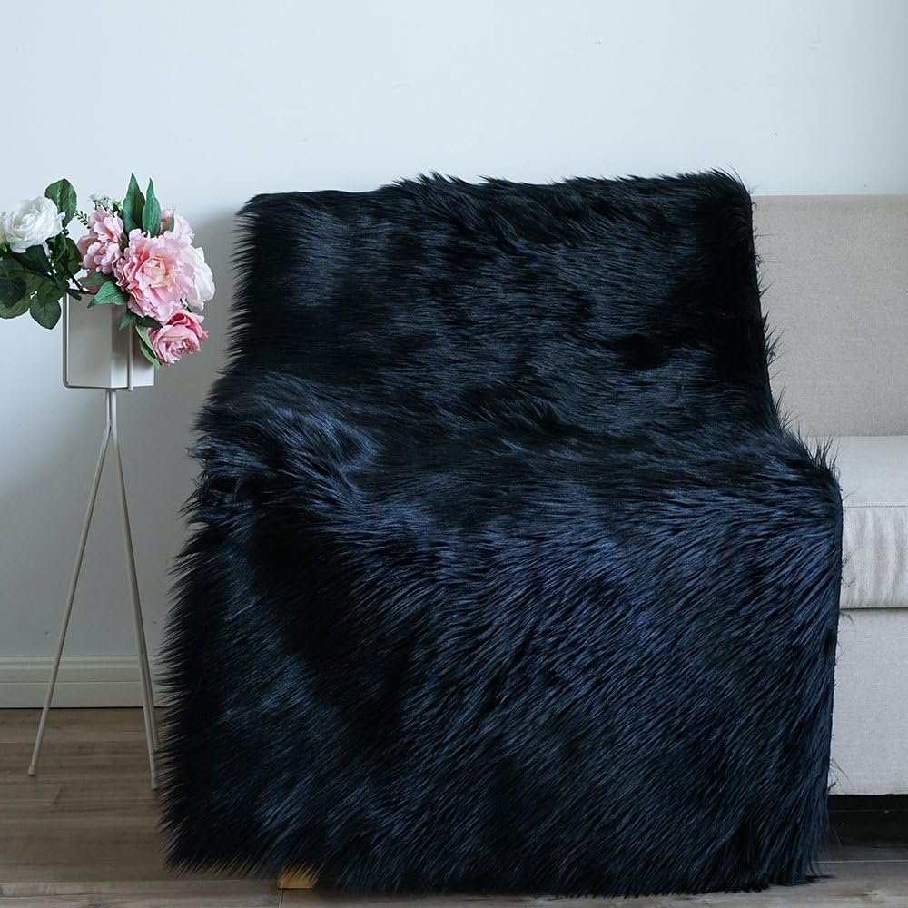 Carvapet Luxury Soft Faux Sheepskin Fur Area Rugs for Bedside Floor Mat Plush Sofa Cover Seat Pad for Bedroom, 2.3ft x 5ft,Black - Image 6