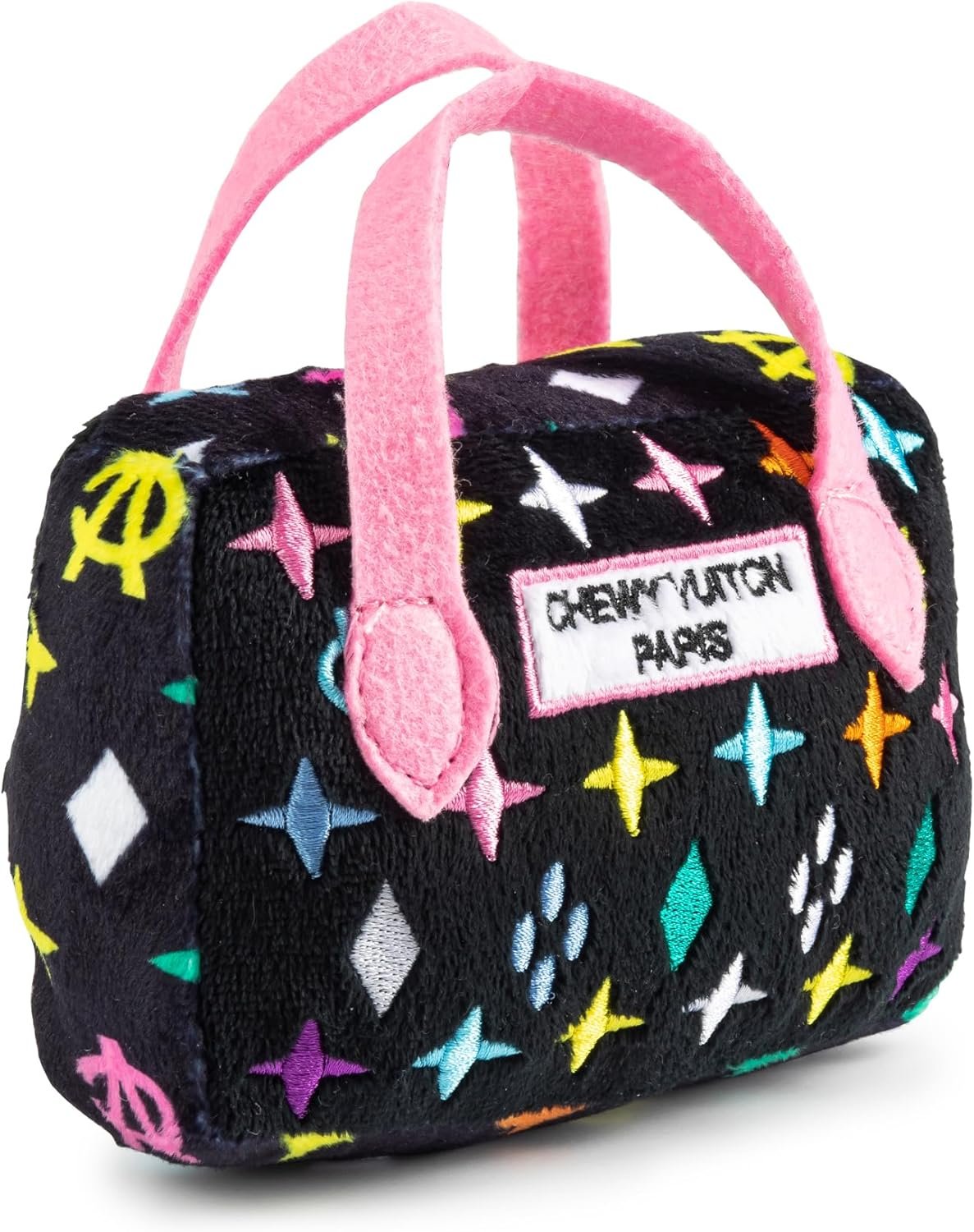 Haute Diggity Dog Black Monogram Chewy Vuiton Handbag, Plush Designer Dog Toys with Interactive Squeaker, Stimulating Pet Enrichment, Machine-Washable & Safe Materials for All Breeds, Size Small - Image 7