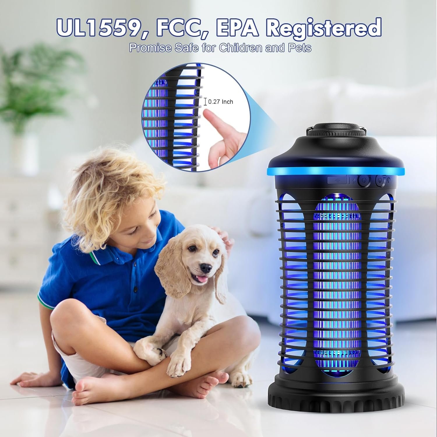 Rechargeable Bug Zapper Outdoor & Indoor, Mosquito Zapper, Fruit Fly Trap, Gnat Moths Catcher, 4200V Grid, USB Charging, 4000mAh Battery, Fit for Home, Kitchen, Backyard, Camping, Patio, Black - Image 7